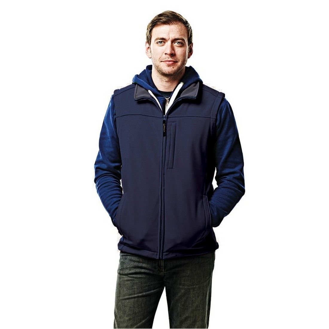 Warm backed woven stretch Softshell fabric with durable water repellent finish. Wind resistant with quick drying fabric and super soft handle. 2 zipped lower and 1 chest pocket. Adjustable shockcord hem. Lightweight and easy to wear. Size Chest (to fit) S - 38 M - 40ï¿½ L - 42 XL - 44 2XL - 47 3XL - 50. Fabric Woven Stretch Softshell. 96% polyester/4% elastane outer.
