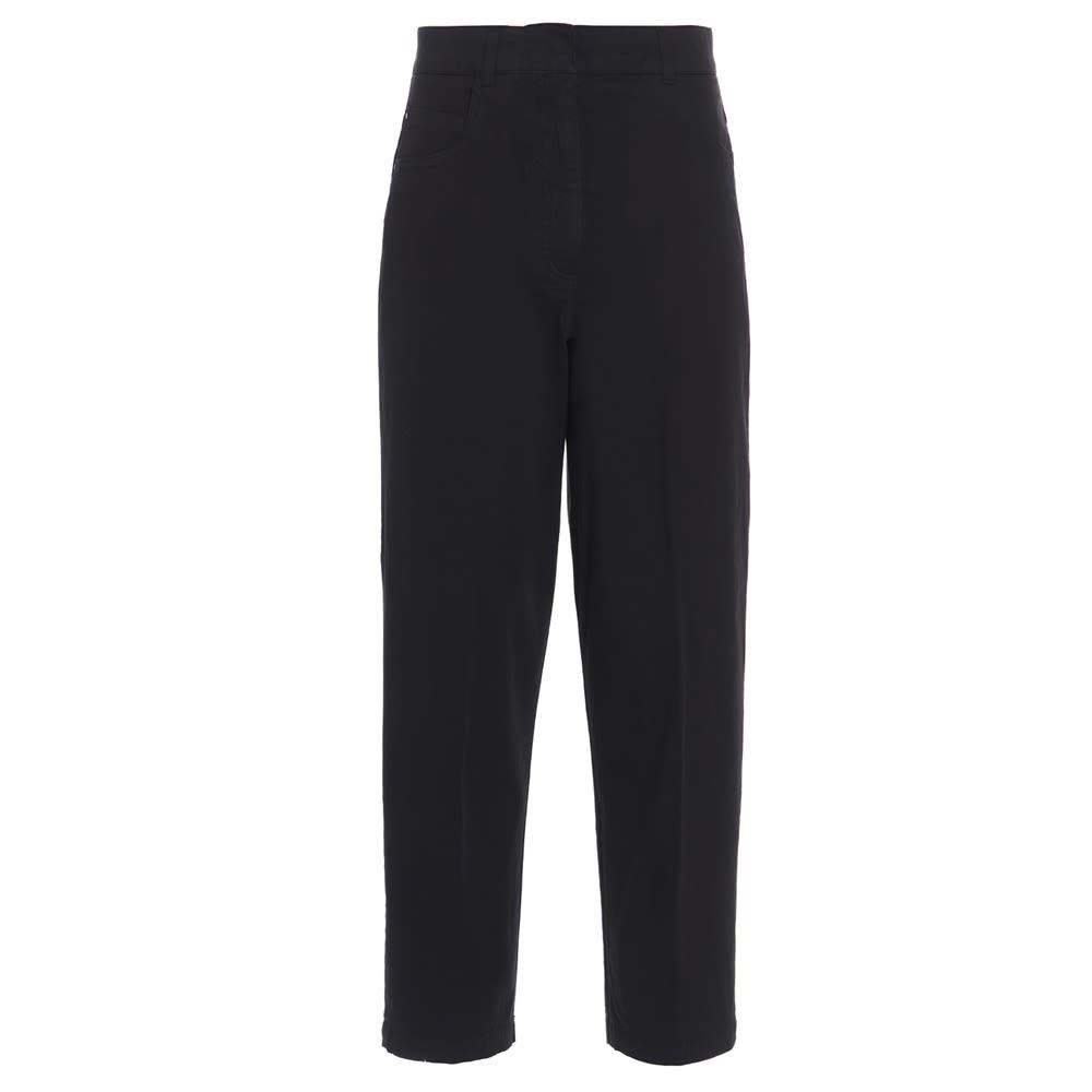 Stretch cotton trousers featuring a straight leg.
