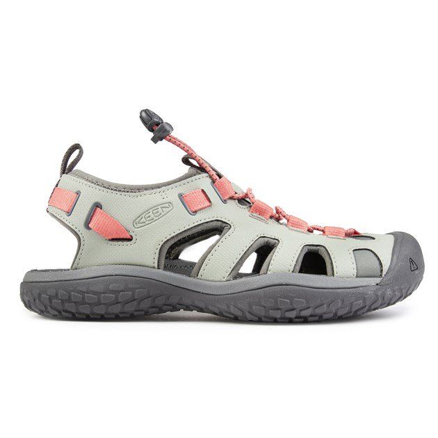 Womens green Keen solr sandals, manufactured with synthetic and a rubber sole. Featuring: waterproof upper, synthetic lining and footbed and bungee lace system.