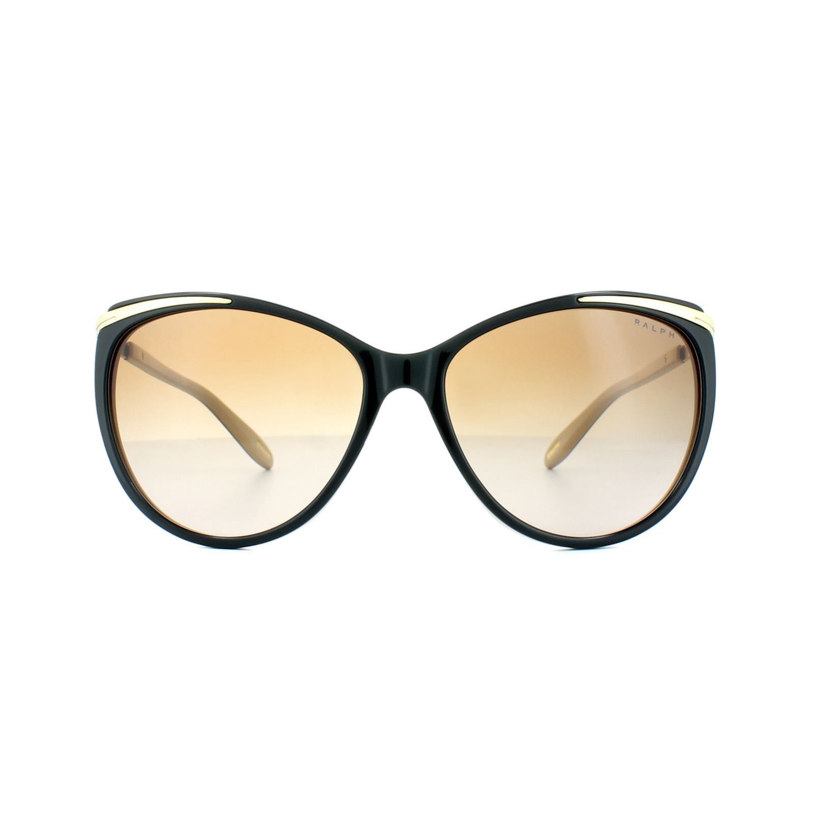 Ralph by Ralph Lauren Sunglasses 5150 109013 Dark Brown Brown Orange Gradient are an oversized cat's eye shape with the lifted corners enhanced by metal from the temples continuing round onto the front corners in a really classy detail what works so well and highlights the Ralph logo nicely too.