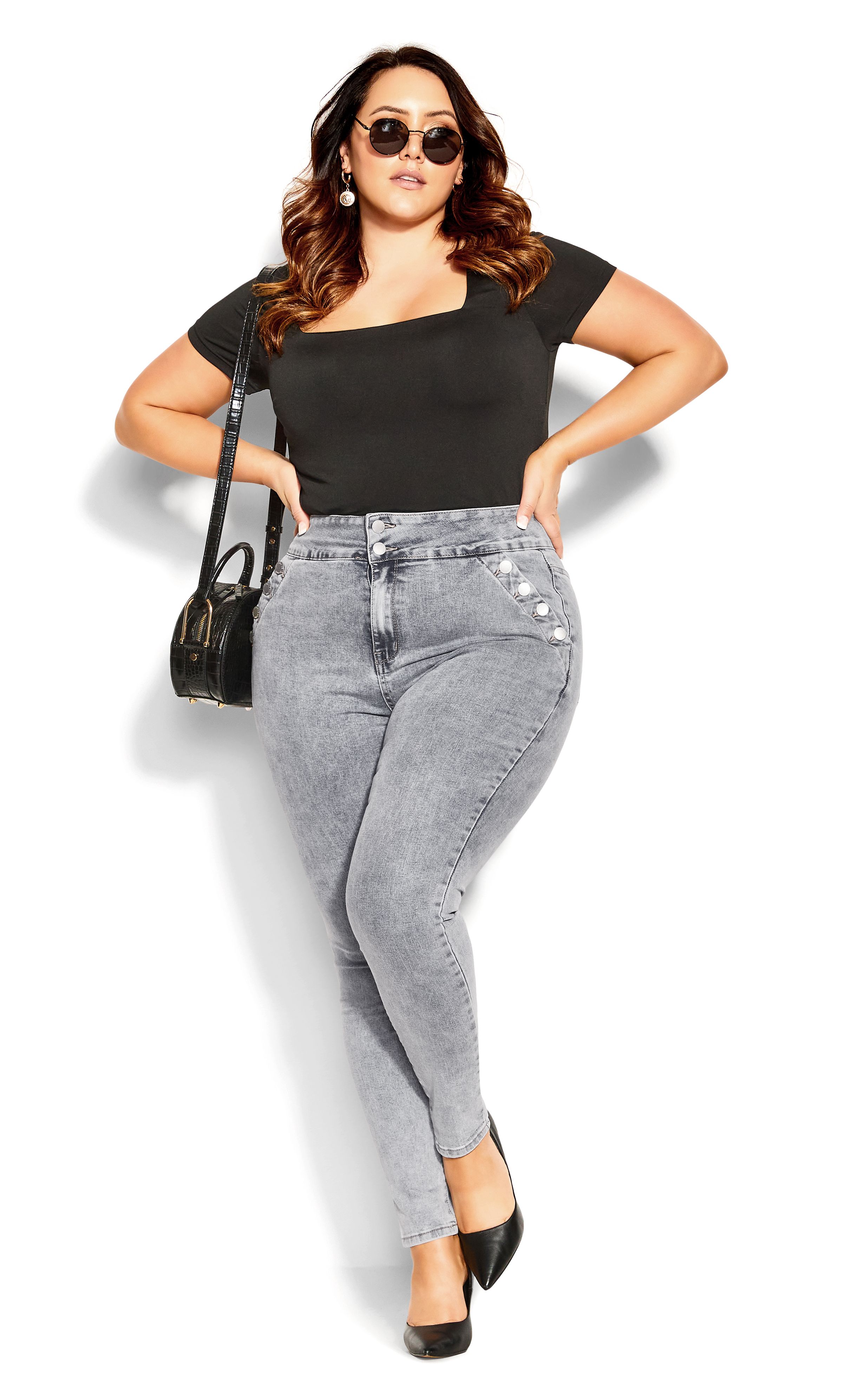 Look like a total dream in the curve-flaunting stylings of our Harley Buttoned Up Jean. Flaunting a stretch denim construction and high rise fit, these skinny jeans are made to endlessly flatter! Key Features Include: - Harley: the perfect fit for an hourglass body shape - High rise - Double button & zip fly closure - Button detail - 4-pocket denim styling - Stretch cotton blend fabrication - Skinny leg - High denim fibre retention to maintain shape - Signature Chic Denim hardware throughout zips, buttons and rivets - Full length Keep utterly stylish in an off-shoulder top and lace up block heels. Smart-casual perfection!