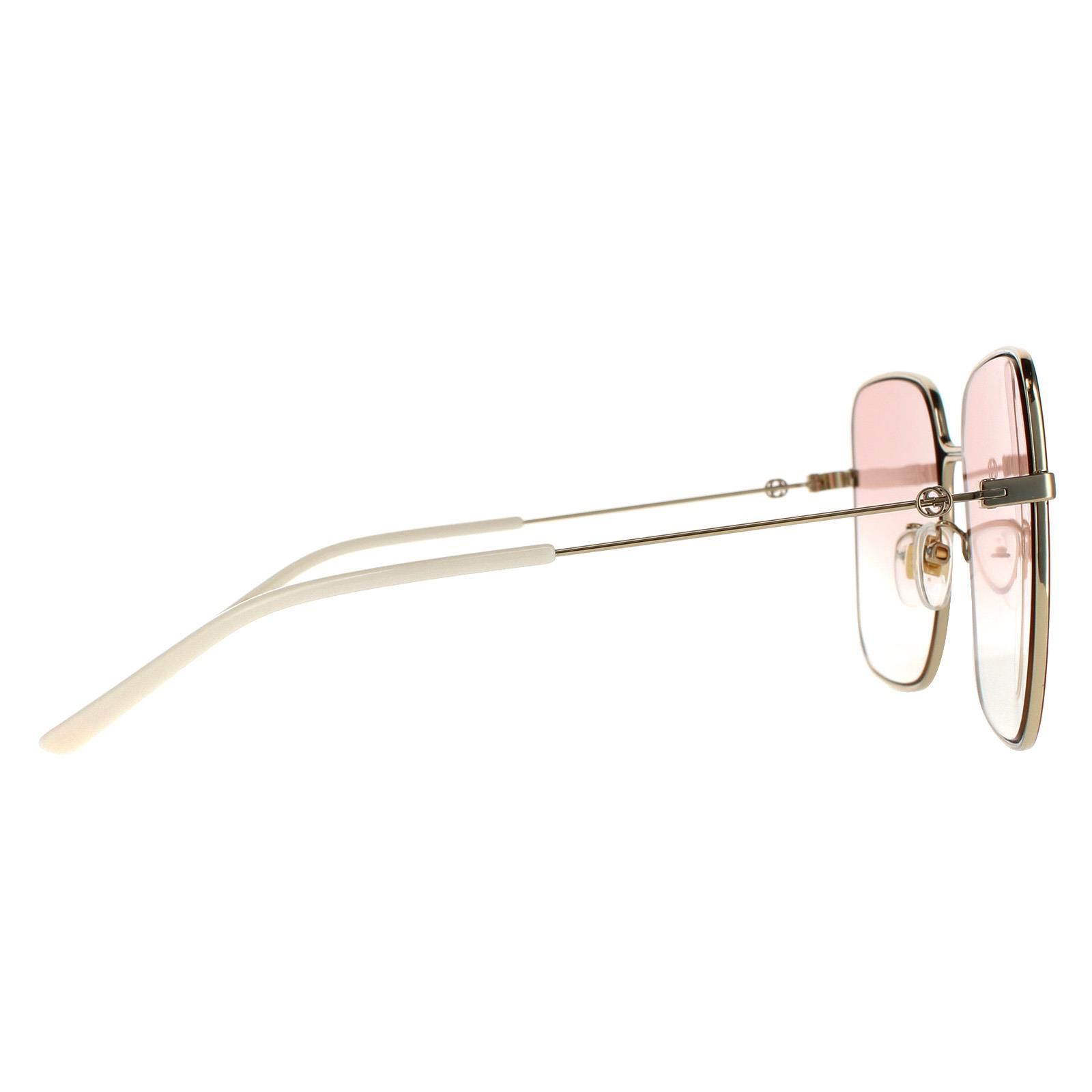 Gucci Square Womens Gold with Green and Red Pink Gradient Sunglasses GG0443S are an oversized square style crafted from lightweight acetate. Adjustable nose pads and plastic temple tips allow a personalised fit. To finish the look slender metal temples feature the Gucci emblem.
