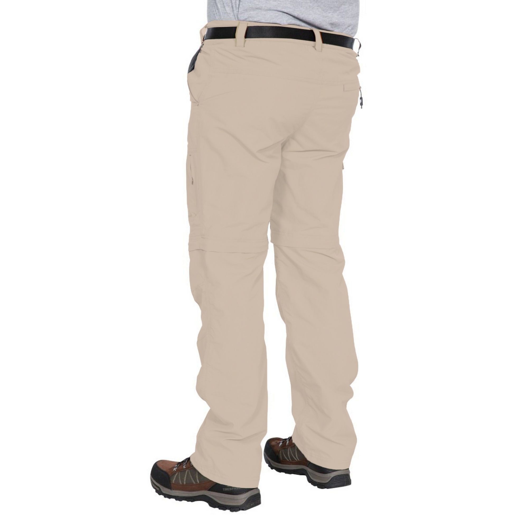 Flat waist with elasticated back panel. Adjustable belt. Zip off legs. Fly front opening. 6 pockets. Quick dry. UV 40+. Mosquito repellent finish. HHL technology. 100% Polyamide. Trespass Mens Waist Sizing (approx): S - 32in/81cm, M - 34in/86cm, L - 36in/91.5cm, XL - 38in/96.5cm, XXL - 40in/101.5cm, 3XL - 42in/106.5cm.
