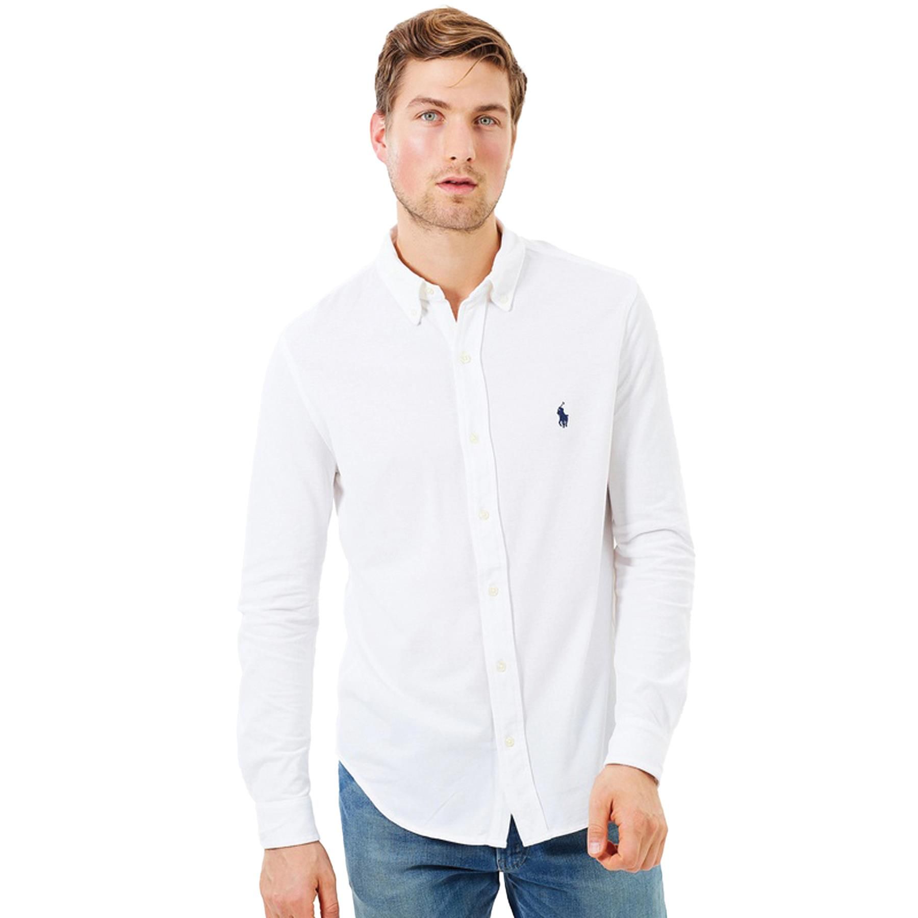 Polo Ralph Lauren Long Sleeve Custom Fit Shirt. Features a Button-down point collar. Buttoned placket. Long sleeves with buttoned barrel cuffs. Split back yoke with a box pleat ensures a comfortable fit and a greater range of motion. Signature embroidered Pony on the left chest.