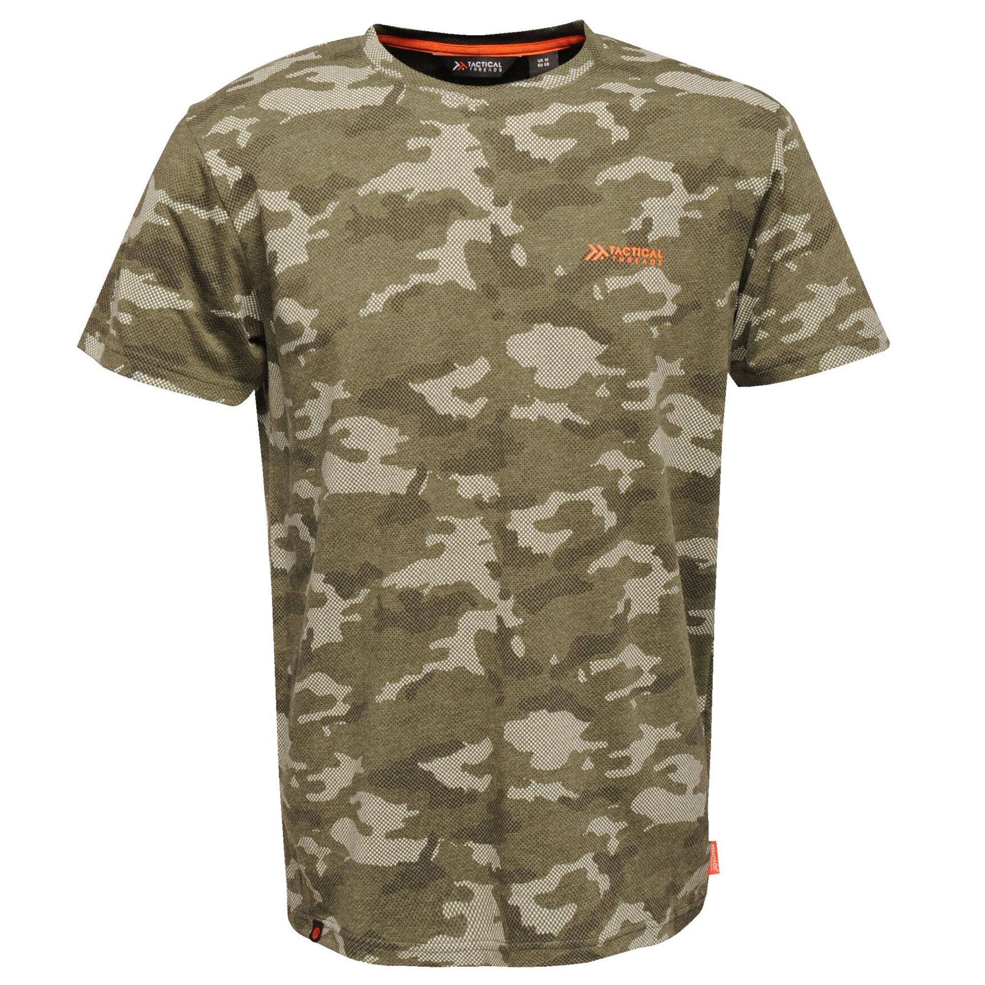 60% cotton, 40% polyester. Marl single jersey fabric. All over camouflage print. Part of the Tactical Threads range.
