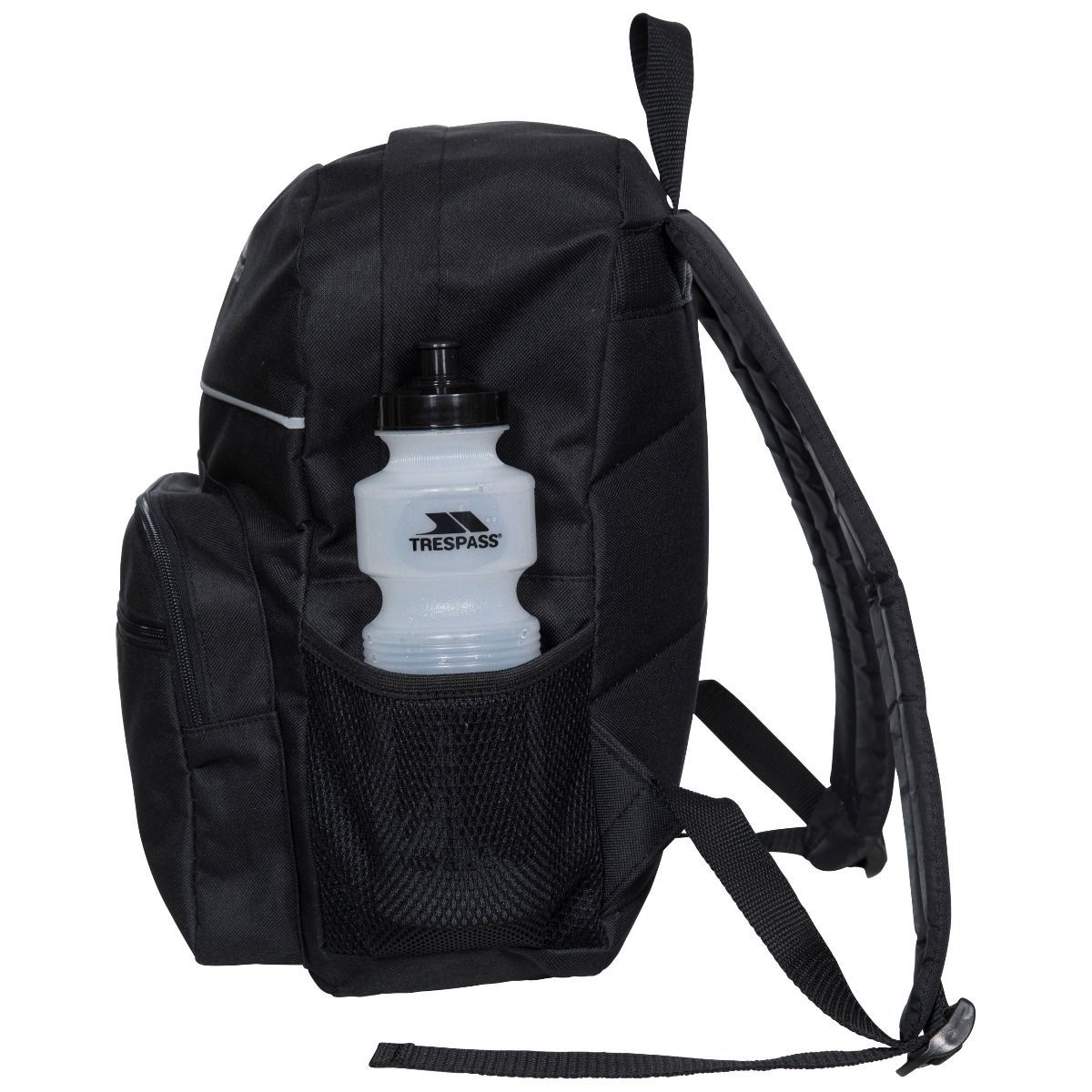 Material: 100% polyester. Kids 16 Litre backpack. 3 External pockets and bottle strap. Internal organiser pocket. Reflective panels. Padded shoulder straps.