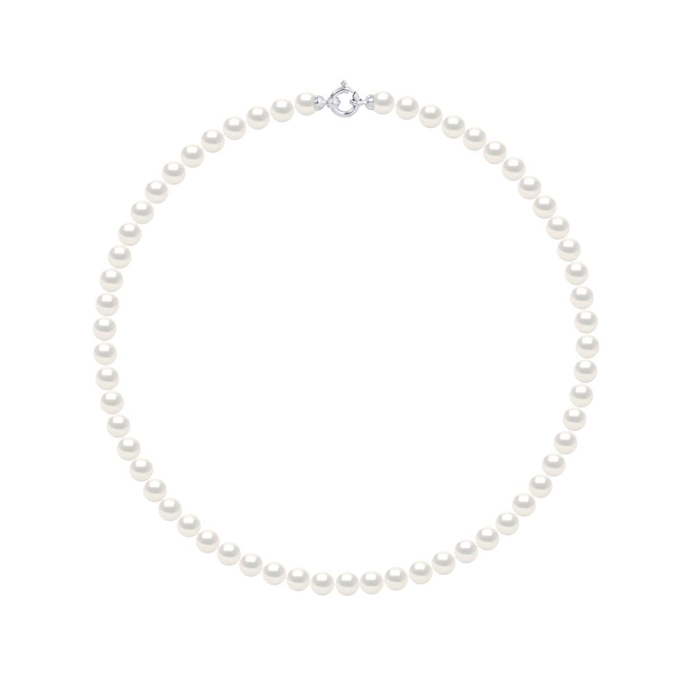 Necklace Rang Princesse true Cultured Freshwater Pearls 6-7 mm - 0,24 in - Natural White Color ring clasp White Gold 375 
- Length 42 cm , 16,5 in - Our jewellery is made in France and will be delivered in a gift box accompanied by a Certificate of Authenticity and International Warranty