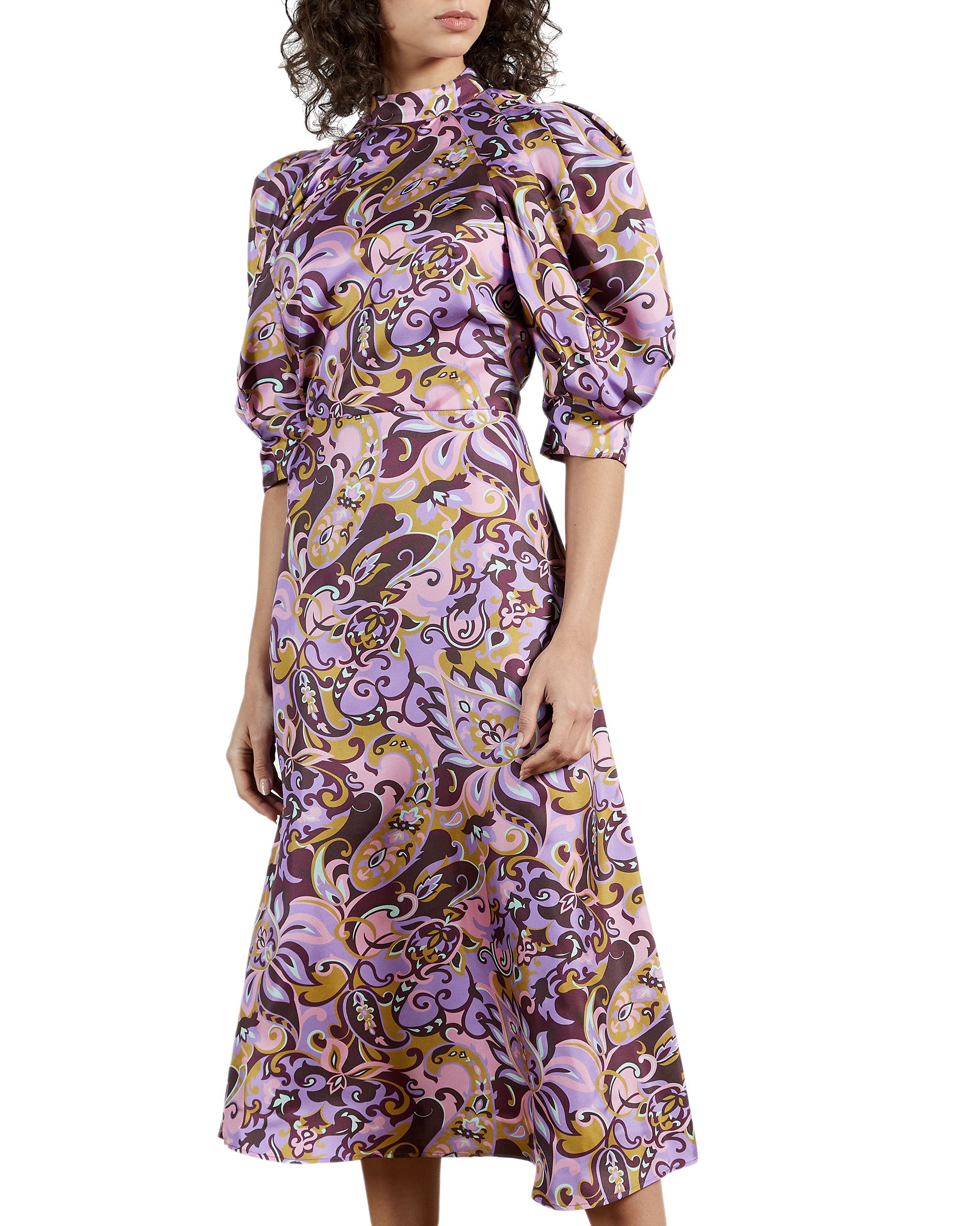 Ted Baker Hariat Printed Short Sleeve Silk Dress, Block Pink