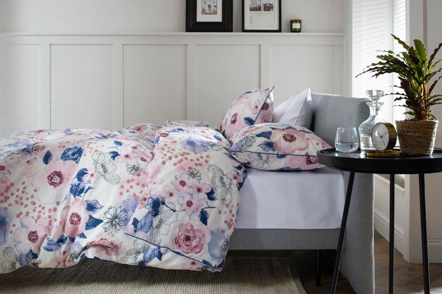 The Lyndon Company Mary Rose Duvet Set Double Size Pink Blue  - 200x200cm - 100% Cotton