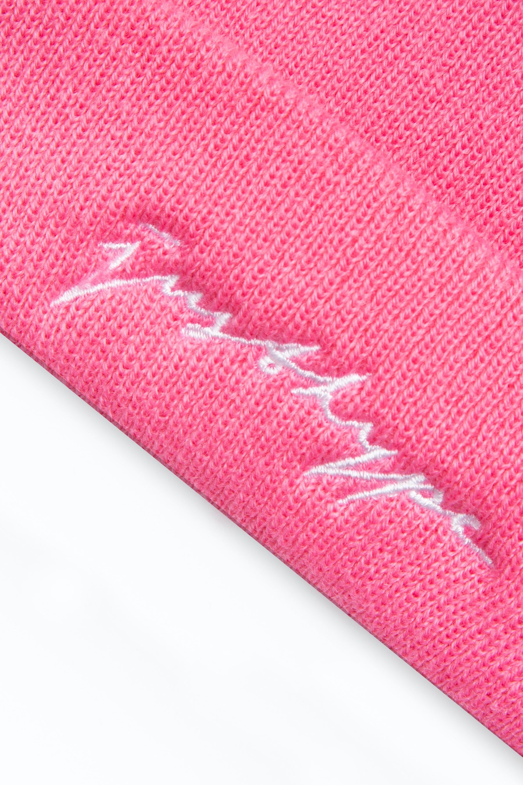 Keep your head warm with the HYPE. pink scribble beanie. In a one-size fit, this is perfect for adults. In a pink all over soft-touch fabric in double knit for the ultimate comfort. Finished with a cuff design and the new HYPE. signature logo in a contrasting white woven on the front. Machine wash inside out at 30 degrees.