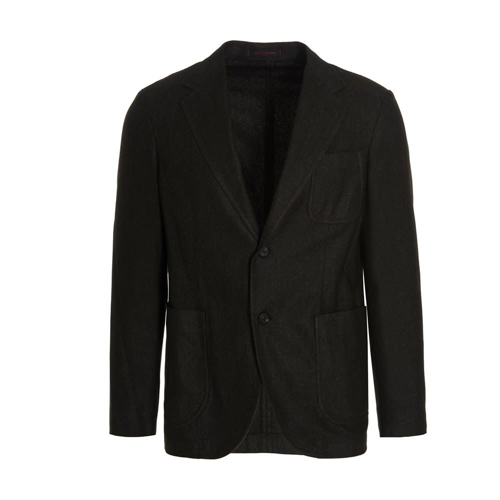 'Pier T1' single-breasted wool blazer with mirror lapels, patch pockets and button closure.