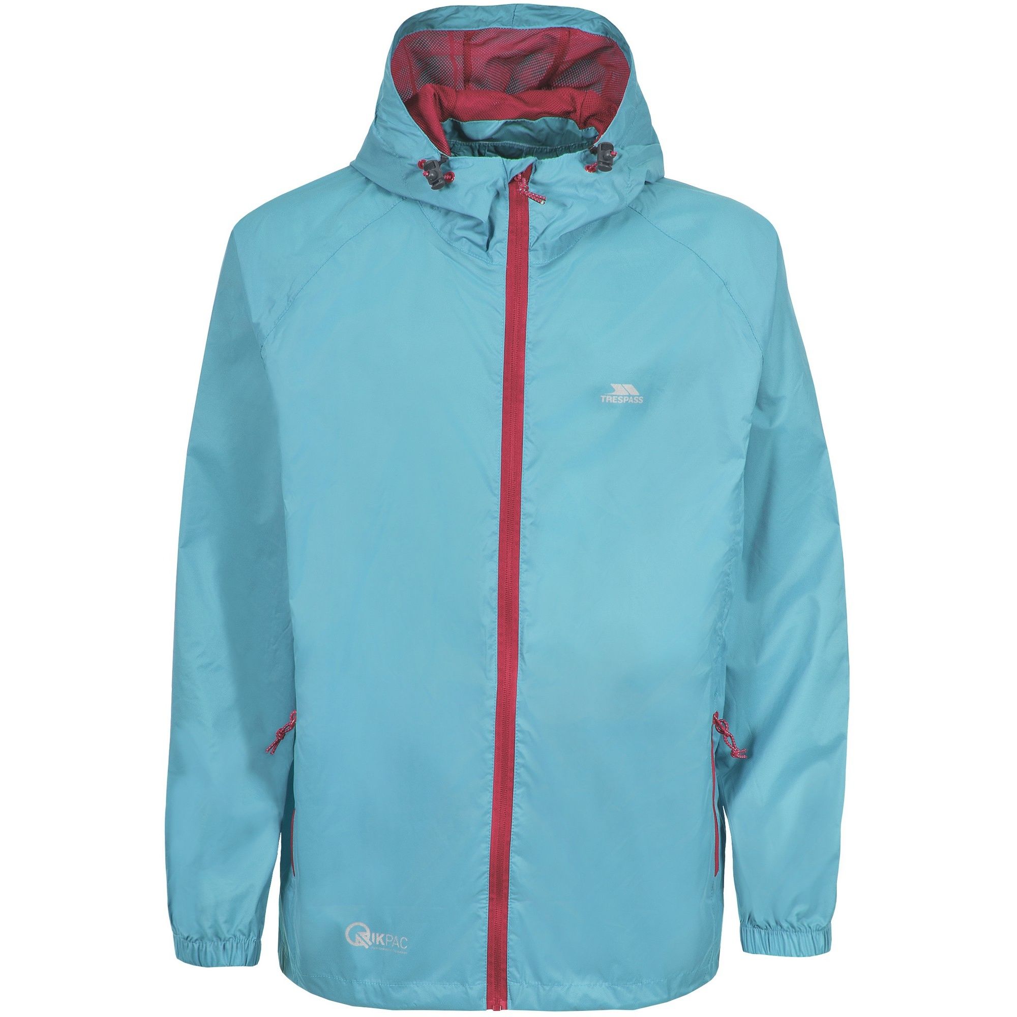 Unisex packaway jacket. Waterproof 5000mm. Breathable 5000mvp. Packs away into pouch. Adjustable grown on hood. 100% Polaymide, PU coating.