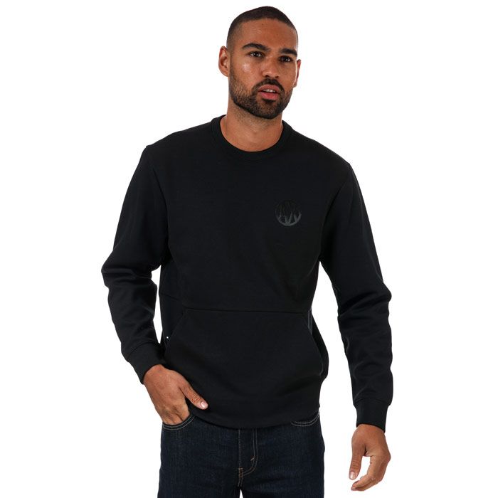 Mens Armani Exchange Placed Print Colourblock Sweatshirt in black.- Crew neck.- Long sleeves.- Front kangaroo pocket.- Colorblocking at backs of arms.- AX logo on chest.- 69% Cotton  31% Polyester. Machine washable. - Ref: 3ZZMANJQ2Z1200