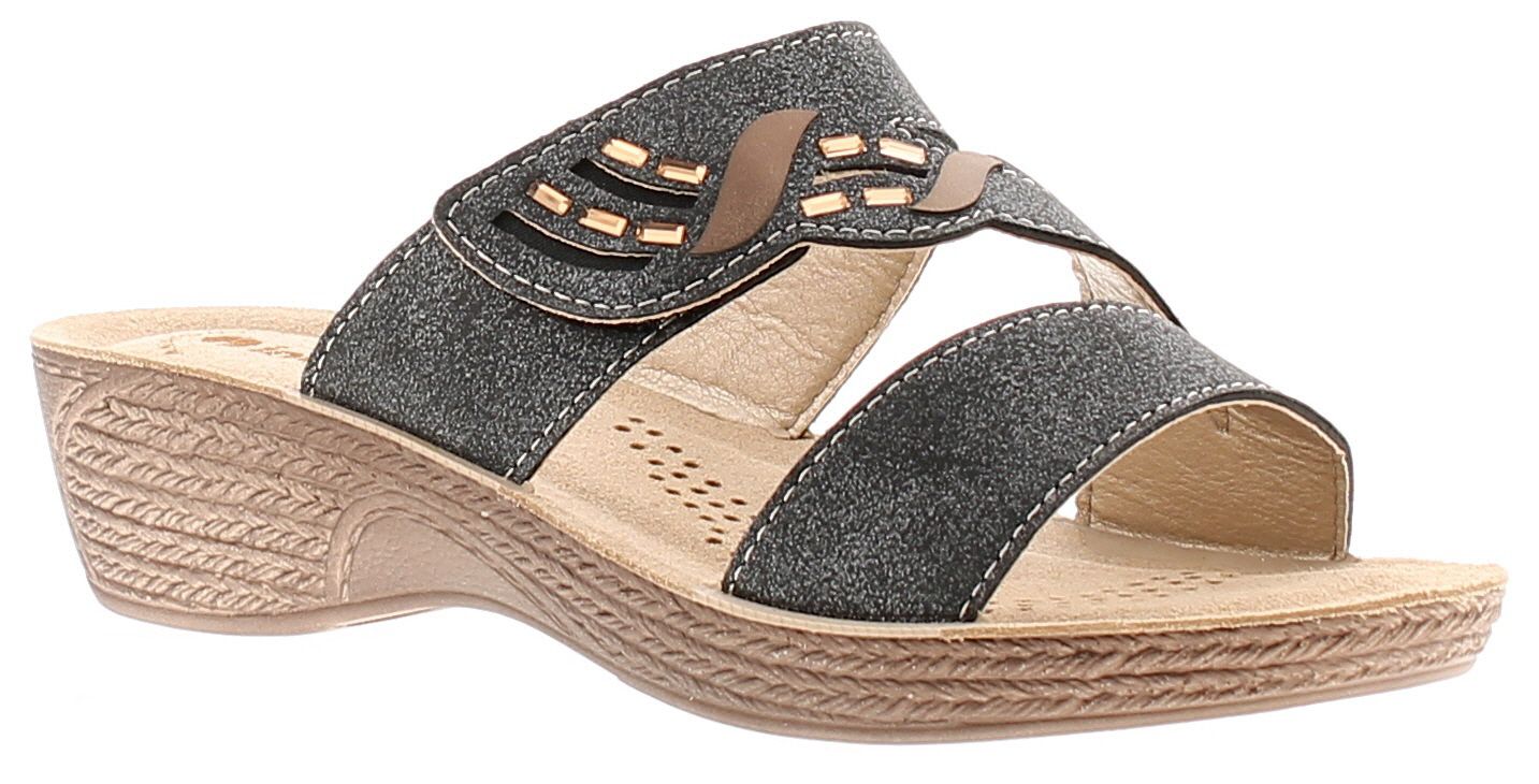 Inblu Intel Womens Wedge Sandals Black. Manmade Upper. Manmade Lining. Synthetic Sole. Inblu Comfortable Leather Lined Soft  Padded.