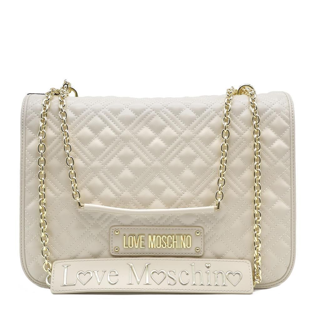 33.5x12.5x24cmClosure: Flap, MagneticDecoration: Golden Metal, Love Moschino Brand Decoration