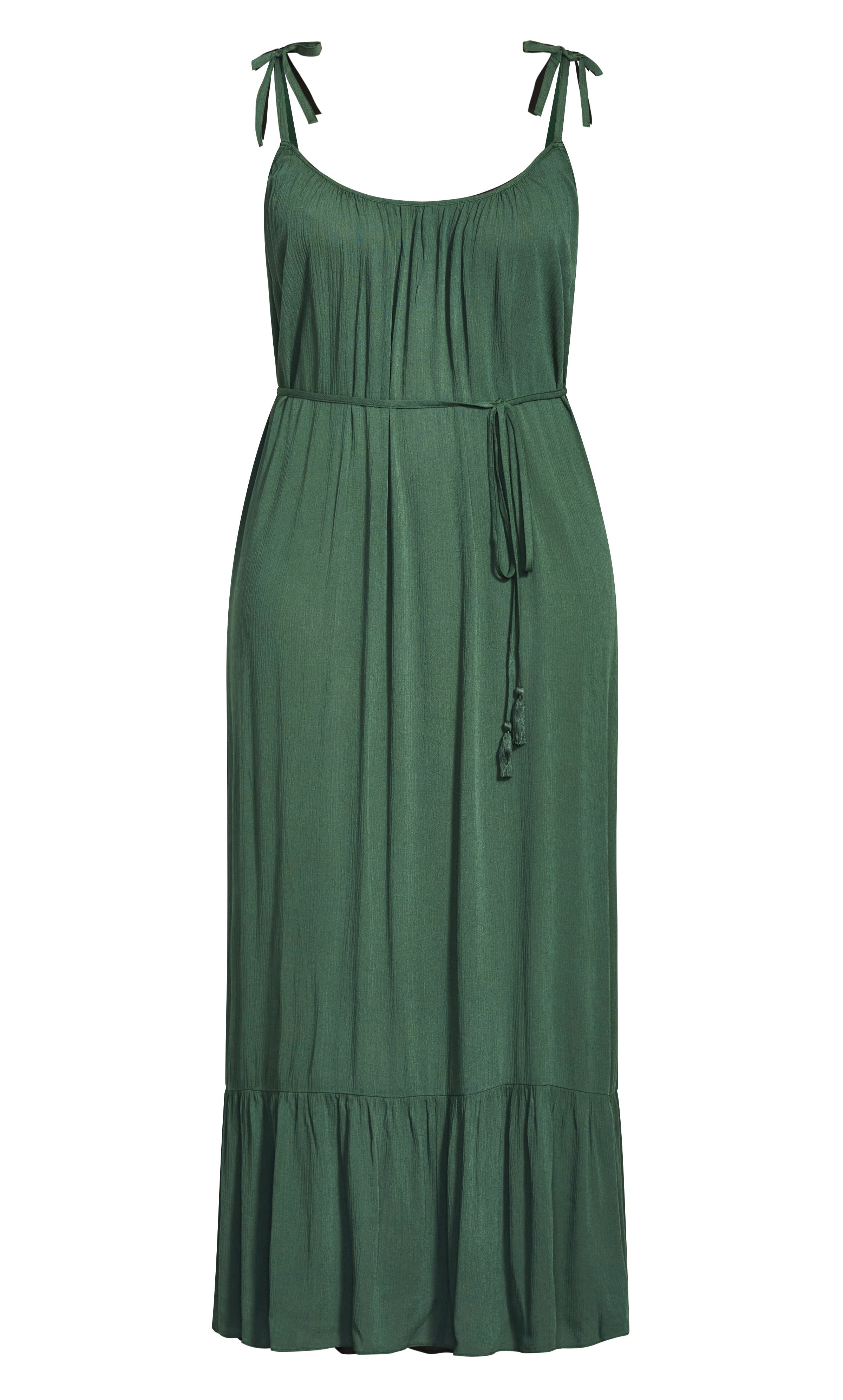 Swish and sway with elegance in the flirty Tropical Escape Maxi Dress. Doused in a flattering jungle green, with thin tied straps and a fabulously frilled hem, this floaty maxi dress is a summer must-have! Key Features Include: - Rounded neckline - Thin adjustable straps with tie feature - Removable self-tie string waist belt with tassel finishes - Pull over style - Unlined - Relaxed fit - Frilled maxi length hemline For casual weekend strolls to the shops, dress this look down with simple slides. Doll it up for sunset cocktails by adding a pair of strappy block heels.