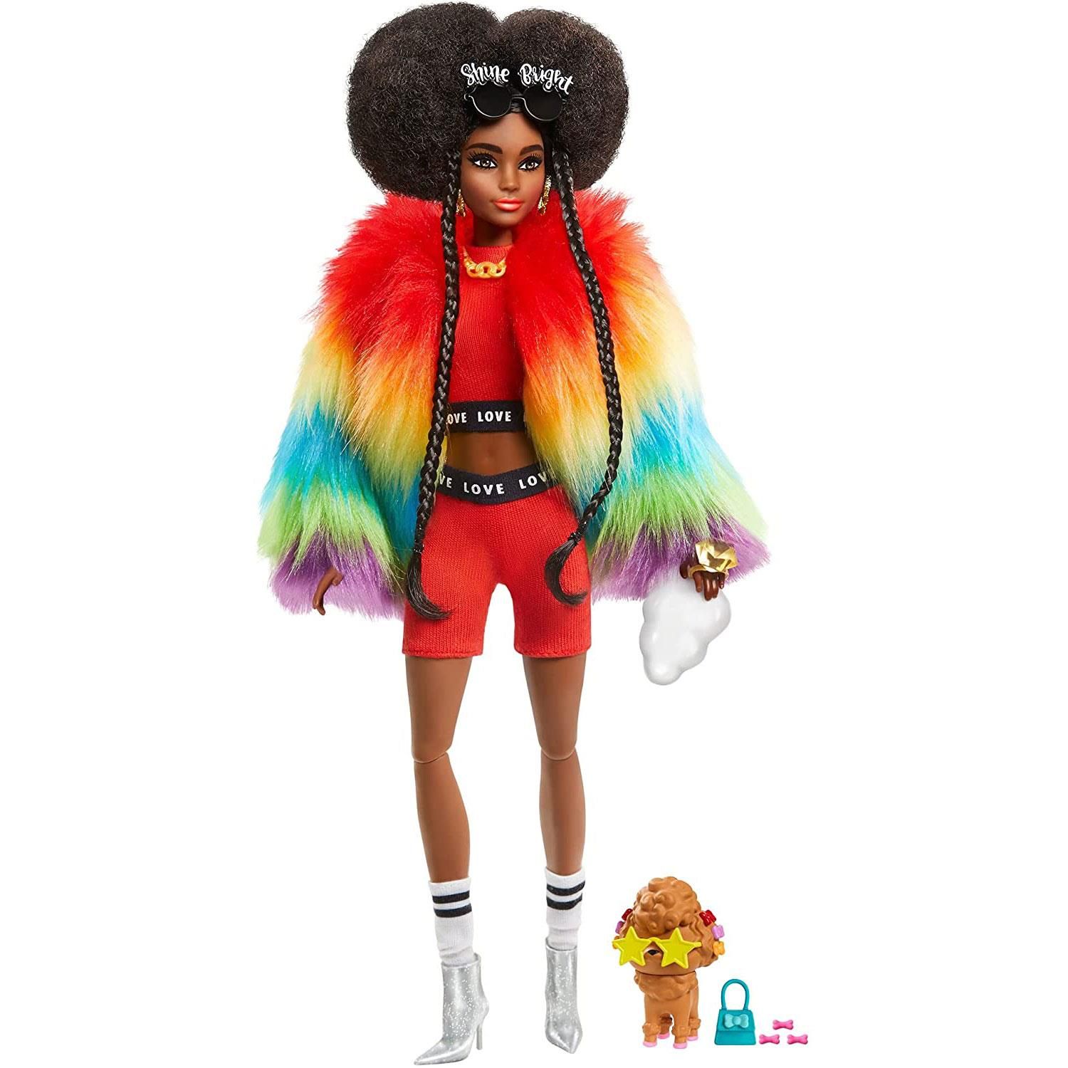 Barbie Extra dolls rock bold fashions and bright colors, and they make big statements! Each Barbie doll has its own unique style that's playful and over the top. And their pets -- each different and all adorable -- have tons of personality, too! Barbie Extra lets kids explore self-expression through style and offers an exciting fashion and styling play experience with posable dolls. They are all about having fun with fashion with glitter, gummy bears, emojis, and stand-out hair -- bringing EXTRA vibes wherever they go. Each is sold separately, subject to availability. Dolls cannot stand alone. Colors and decorations may vary.