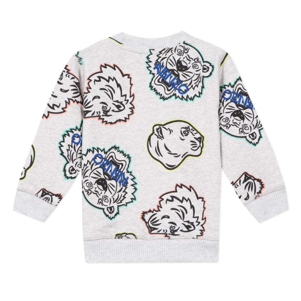 Crafted from 100% cotton this grey sweatshirt is from the SS20 Kenzo kids collection and features long sleeves with ribbed cuffs, neck and hem. This sweatshirt also features tiger graphic prints with kenzo branding on the front.