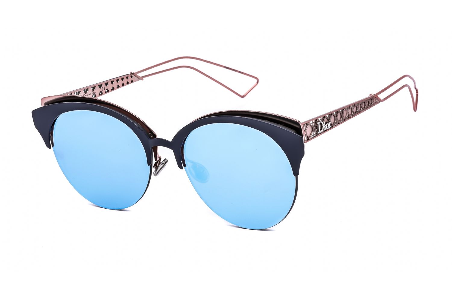 Dior Round metal Women Sunglasses Matte Blue Pink (A4 mauve green lens) / Azure Mirr