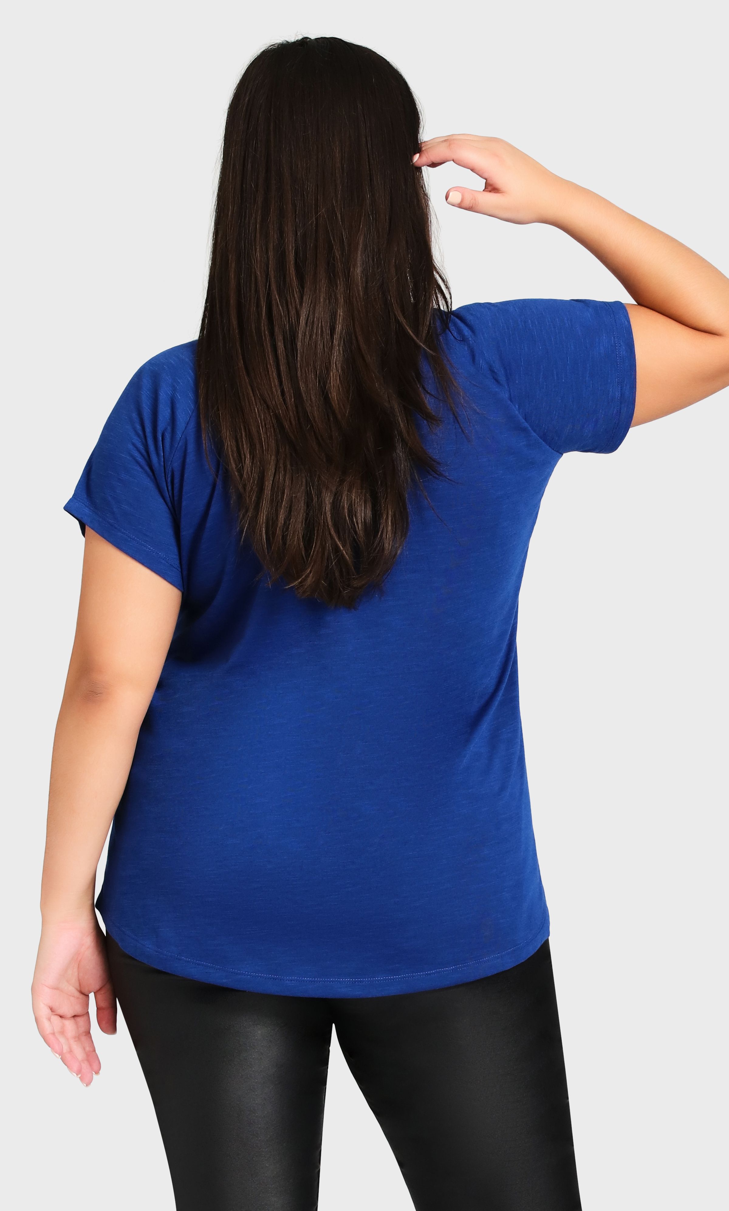 Colorful and charming, the cobalt 3 Bar V Neck Top is the perfect way to finish any outfit. A go-to short-sleeved top in a relaxed fit, this top is easy to wear & oh-so-comfortable. Key Features Include: - V-neckline with strap detailing - Short sleeves - Pull-over fit - Stretch fabrication - Relaxed silhouette - Straight hemline at hips Pair this top with some easy white capri pants and your favorite sneakers.