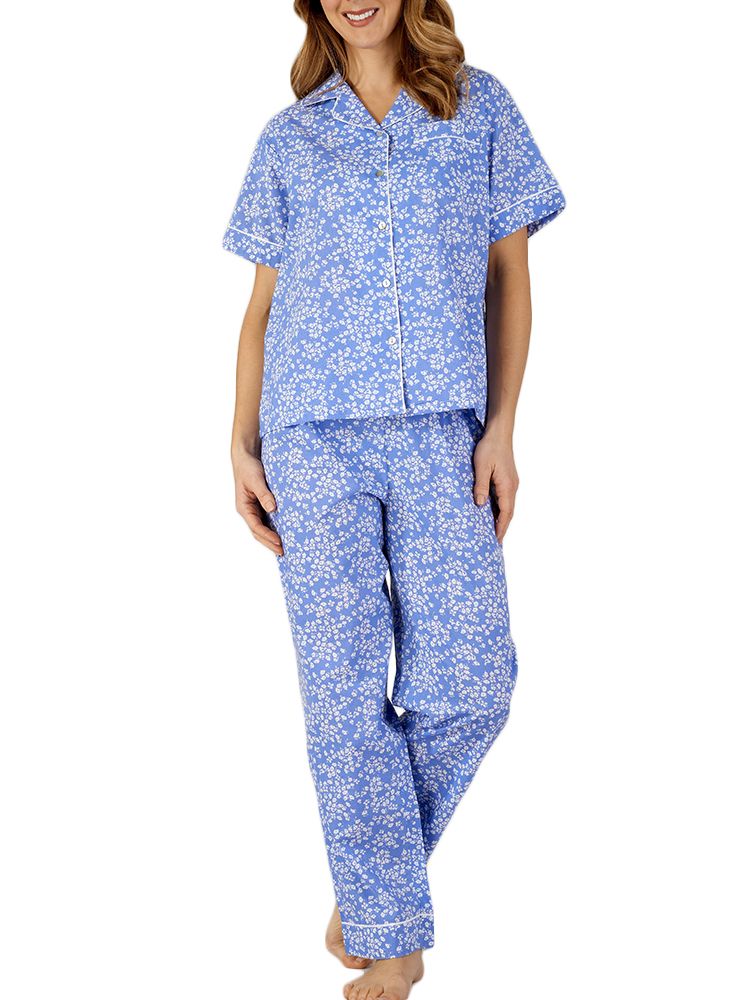 Gorgeous soft cotton tailored pyjama set, . Short sleeve top with breast pocket. Full length bottoms with a comfortable waistband. Embellished in a dainty floral print. Size Guide: S/M (10/12), M/L (12/14), XL/2XL (16/18), 3XL/4XL (20/22).