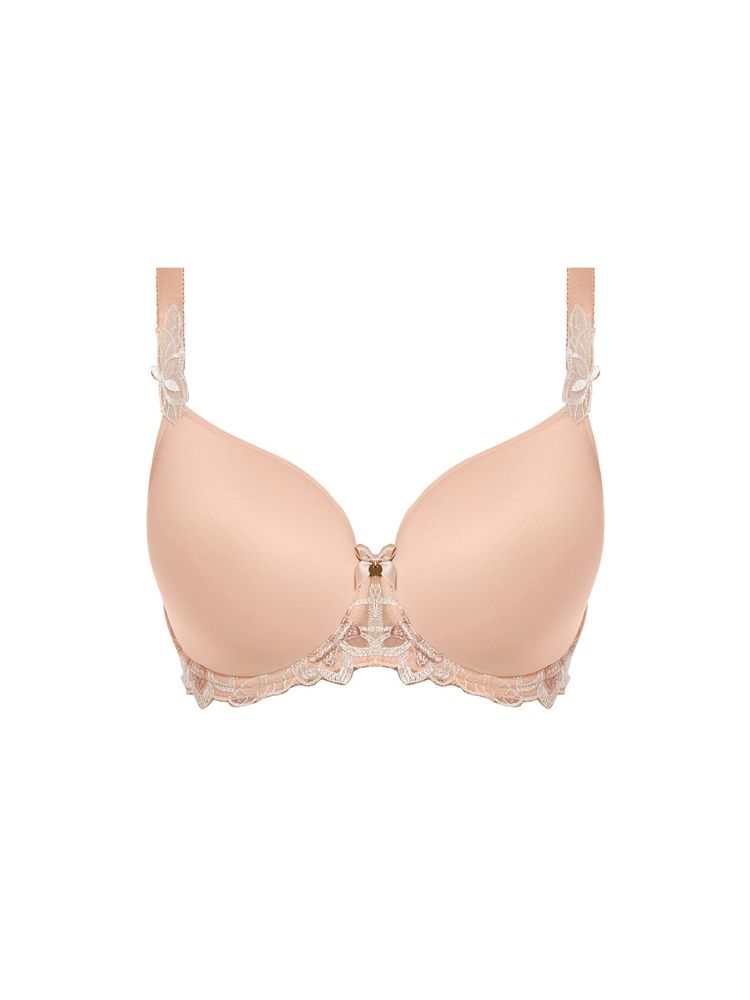 Add a touch of elegance to your lingerie drawer with the Fantasie Leona full cup spacer bra.  The underwired smooth padded spacer cups are made from lightweight breathable fabric which are perfect for warmer days.  Gorgeous lace detail features on the underbust band and top of the straps for a chic, feminine touch.  Finished with adjustable straps, 2-hook 3-row hook and eye closure for ease of fit and cute centre bow.