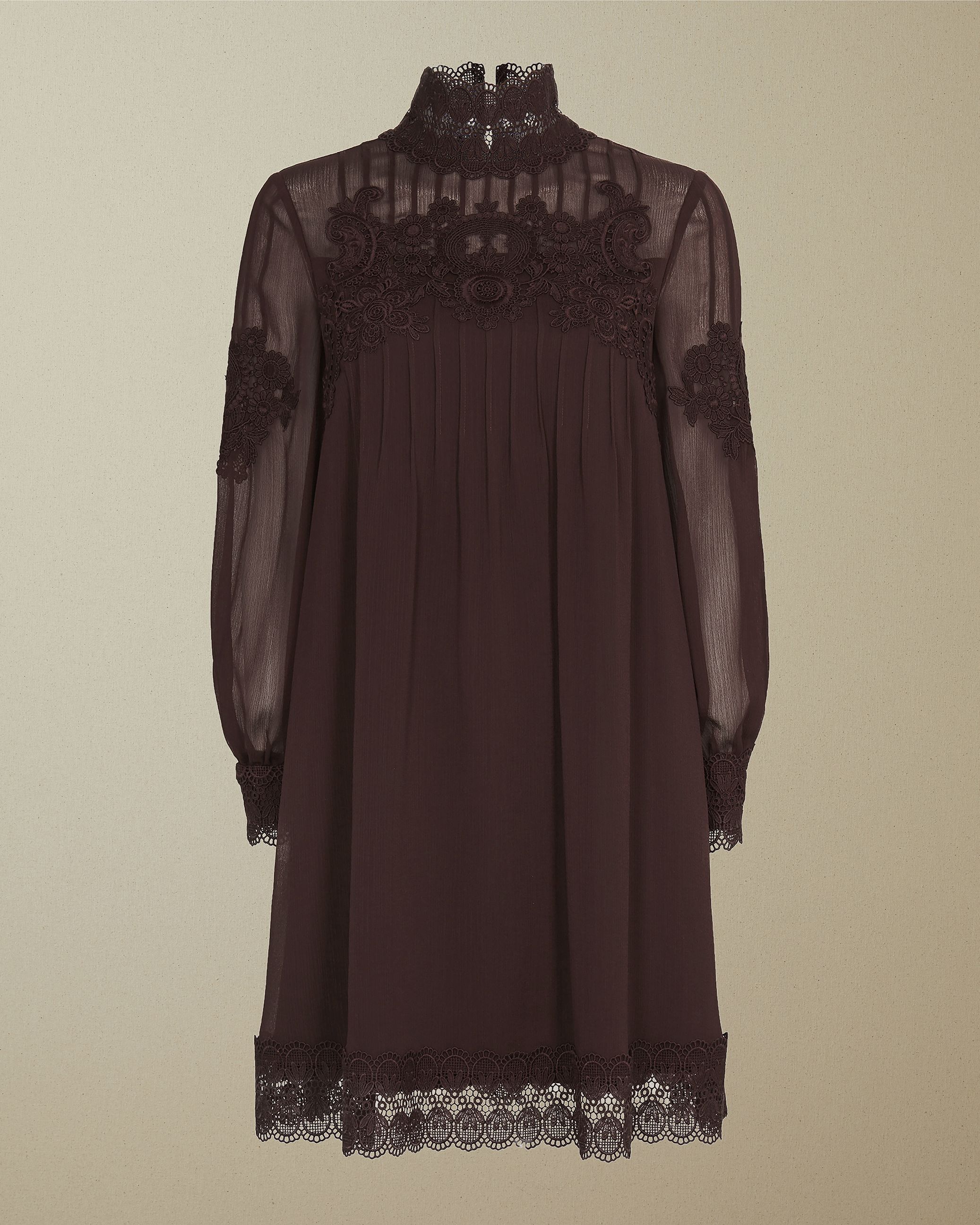 High Neck Lace Long Sleeved Tunic