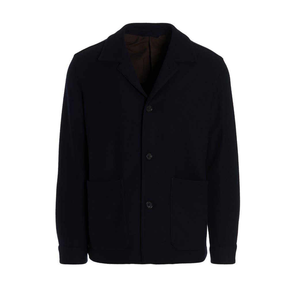 Single breast knit blazer jacket with buttons, long sleeves, a comfort fit and a relaxed style.