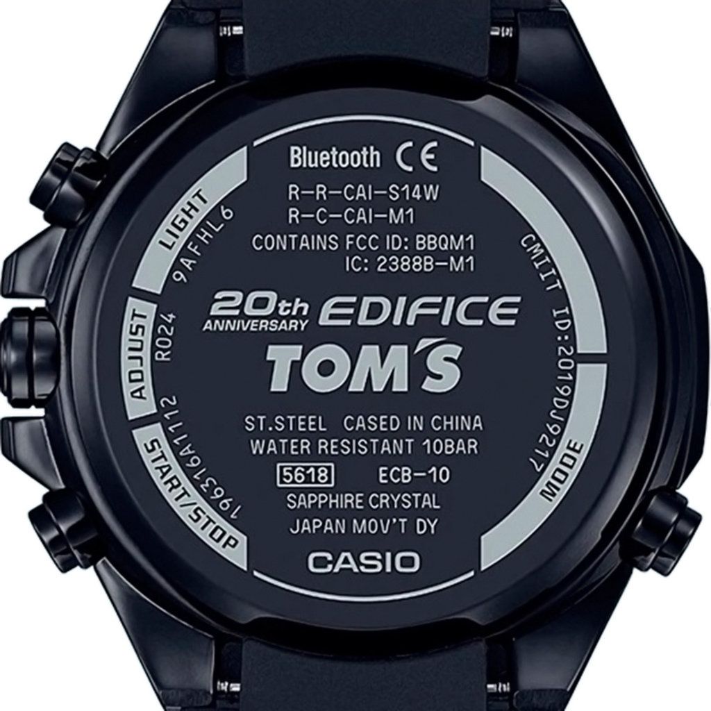 This Casio Edifice Tom's Limited Edition Analogue-Digital Watch for Men is the perfect timepiece to wear or to gift. It's Black 44 mm Round case combined with the comfortable Black Plastic will ensure you enjoy this stunning timepiece without any compromise. Operated by a high quality Quartz movement and water resistant to 10 bars, your watch will keep ticking. This smartwatch connects wireless to your smartphone through bluetooth, and has a Super-Auto-LED light A function to illuminate the display of the watch in a beautiful sharp color -The watch has a Calendar function: Day-Date, Bluetooth, Stop Watch, Worldtime, Alarm, Light High quality 21 cm length and 23 mm width Black Plastic strap with a Buckle Case diameter: 44 mm,case thickness: 13 mm, case colour: Black and dial colour: Black