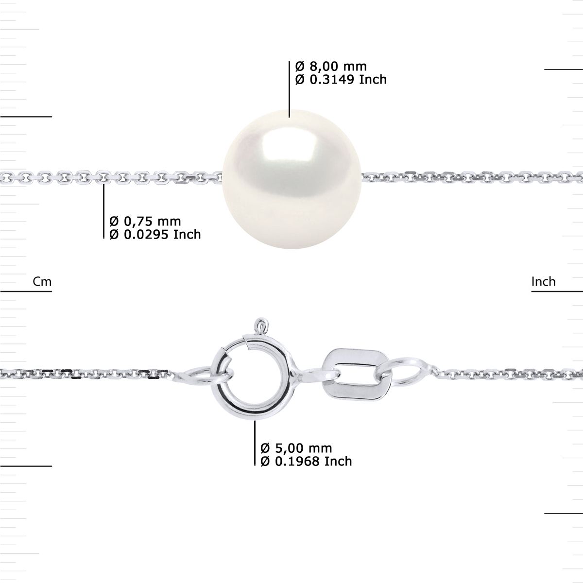 Necklace of true Cultured Freshwater Pearls 9-10 mm - Natural White Color and chain mesh 925 Sterling Silver Rhodium-plated Length 42 cm , 16,5 in - Our jewellery is made in France and will be delivered in a gift box accompanied by a Certificate of Authenticity and International Warranty