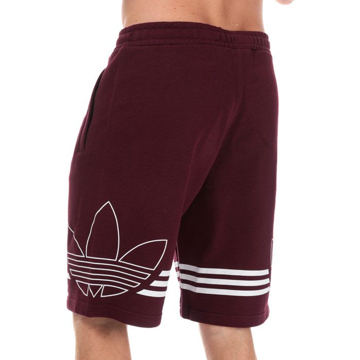 Mens adidas Originals Outline Shorts in maroon.<BR><BR>- Elasticated waistband with inner drawcord and embroidered Trefoil logo.<BR>- Zipped front welt pockets.<BR>- Wraparound 3-Stripes print with outline Trefoil graphic.<BR>- Regular fit.<BR>- Main material: 100% Cotton.  Machine washable.<BR>- Ref: FK5978