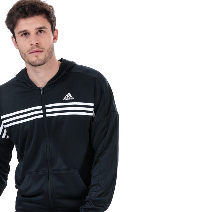 Mens adidas MTS Urban Tracksuit in navy- white. – Hoody: –Drawcord-adjustable hood. – Full zip fastening. – Long sleeves with 3-Stripes. – Front pockets. – adidas logo at left chest. – Main material: 100% Polyester.  Machine washable.  – Pants:  – Elasticated waist with inner drawcord. – Side pockets. – Elasticated cuffs. – Breathable mesh lining. – adidas logo at left thigh. – Main material: 100% Polyester. Machine washable.  – Ref: FS6091