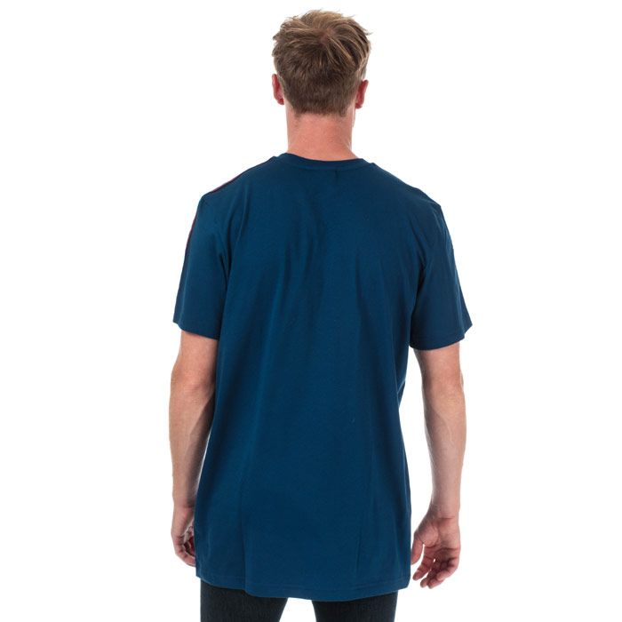 Mens adidas Originals 3-Stripes T-Shirt in mystery blue - white.<BR><BR>- Ribbed crew neck.<BR>- Short sleeves.<BR>- Applied 3-Stripes at shoulders and sleeves.<BR>- Embroidered Trefoil logo at centre chest.<BR>- Tonal back neck tape.<BR>- Main material: 100% Cotton.  Machine washable.<BR>- Ref: FU1959
