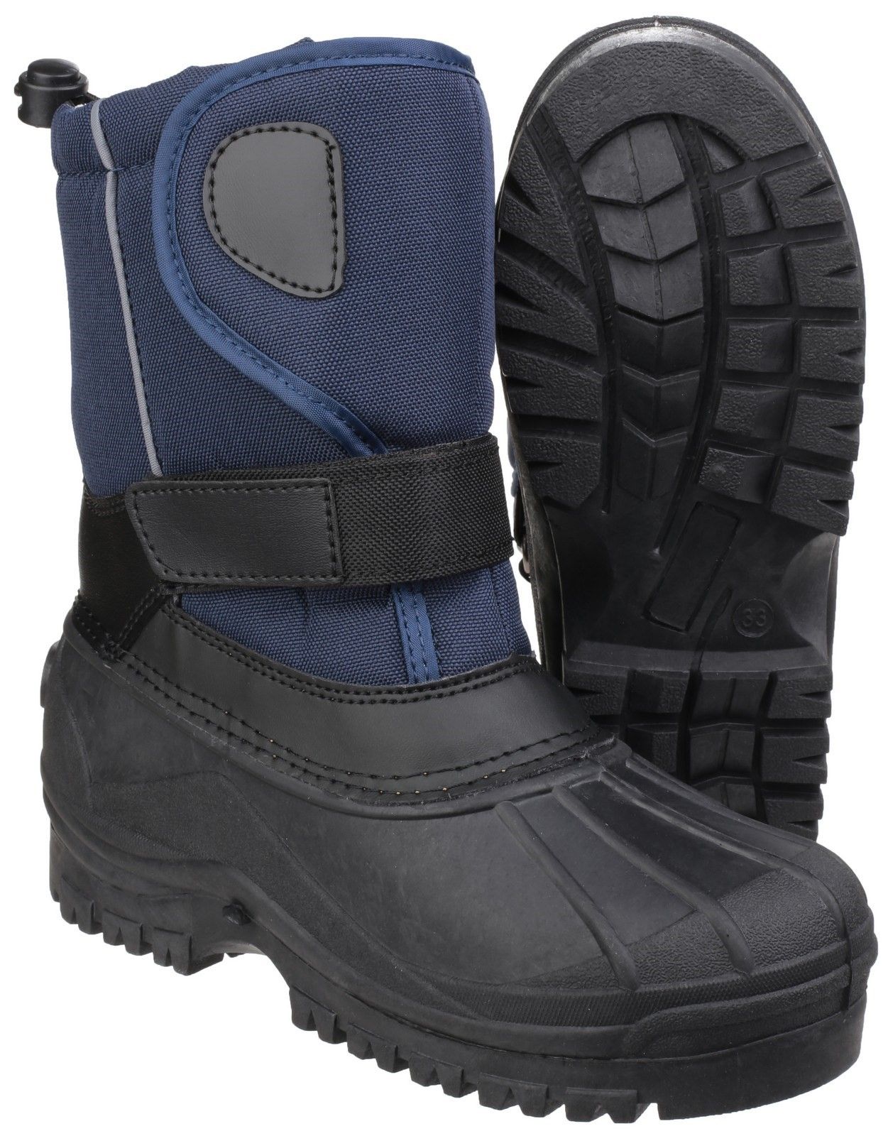 Our Children's water resistant calf length snowboot is the perfect boot to keep their feet warm and dry. They feature a quilted and padded upper, with a touch fastening strap to adjust the fit. It also has a thick tread sole which helps with tractionWarm inner fleece material. 
Touch fastening on upper. 
PU upper. 
TPR on outsole. 
Anti slip outsole.