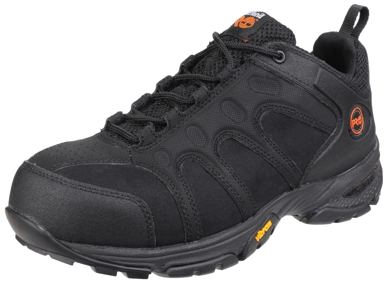 PROTECTION 24/7: The Timberland PRO Wildcard athletic work shoe features a composite safety toe, padded top collar, puncture-resistant plate, and a slip and oil-resistant Vibram rubber outsole, allowing for casual style and uncompromised protection.Timberland PRO Wildcard rugged low hiker with impact and compression resistant toe cap. 
Anti-static with an energy absorbing heel. 
Penetration resistance 1100 Newtons. 
300 degrees high heat resistance. 
Slip resistance SRA - Resistance against slipping on ceramic surfaces covered with water and cleaning products.