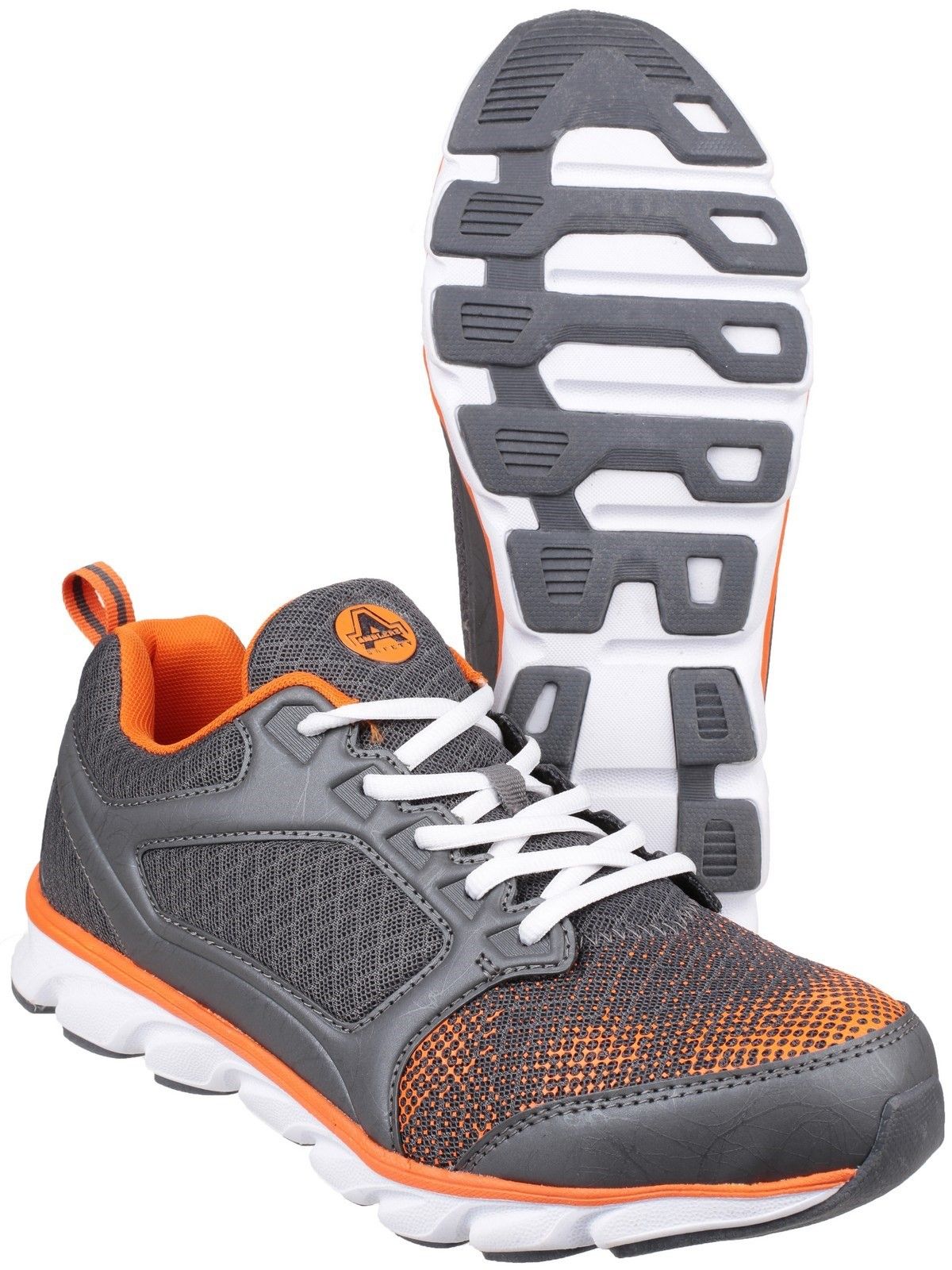 Lightweight sporty safety trainer with athletic breathable moisture wicking mesh upper and flexible traction EVA/Rubber outsoleNon-Leather PU & Mesh Upper. 
Moisture Wicking Breathable Mesh Lining. 
200 Joules Steel Toecap. 
Anti-penetration Non-Metal Midsole. 
Padded Mesh Collar and Tongue.