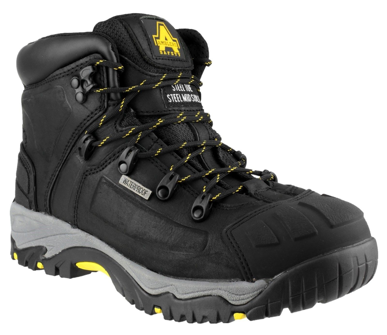 A durable, comfortable safety boot with inbuilt waterproof breathable membrane lining, antistatic, penetration protection and 300 degree heat resistant outsole.Water resistant crazy horse leather upper. 
Breathable internal waterproof membrane. 
Moulded rubber toe and heel guard. 
PU padded collar. 
Steel toe and steel midsole.