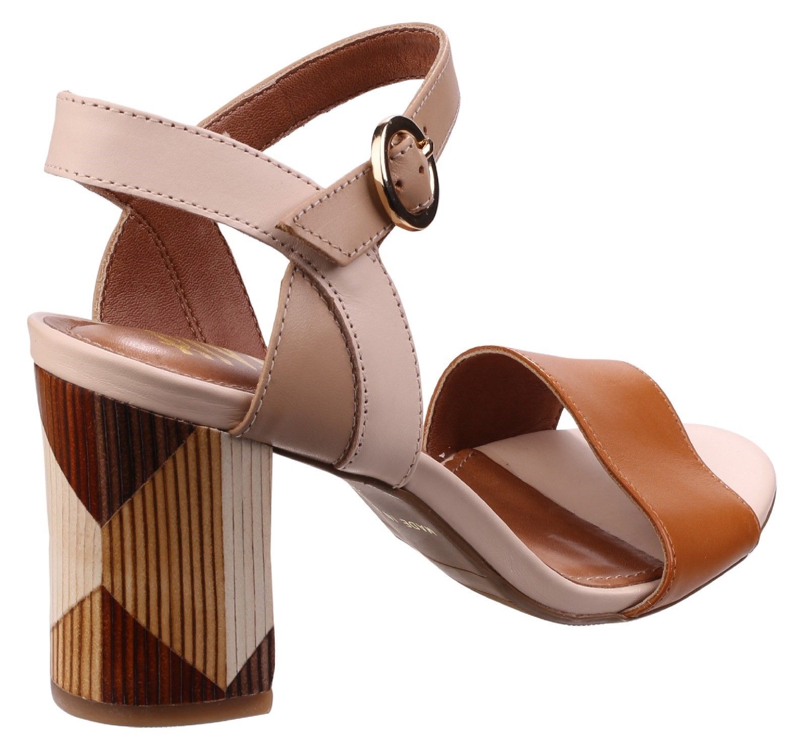 Womens striking hot heels in eye-catching open toe styling crafted with luxury multi coloured smooth leather uppers and mid-height block heel. Beautifully crafted ladies sandal with luxury smooth leather upper. 
Elegant open-toe styling using single bar strap. 
Contoured brightly coloured sling back ankle strap. 
Fitting front strap with adjustable buckle closure. 
Soft leather lining comfortable bear-foot.