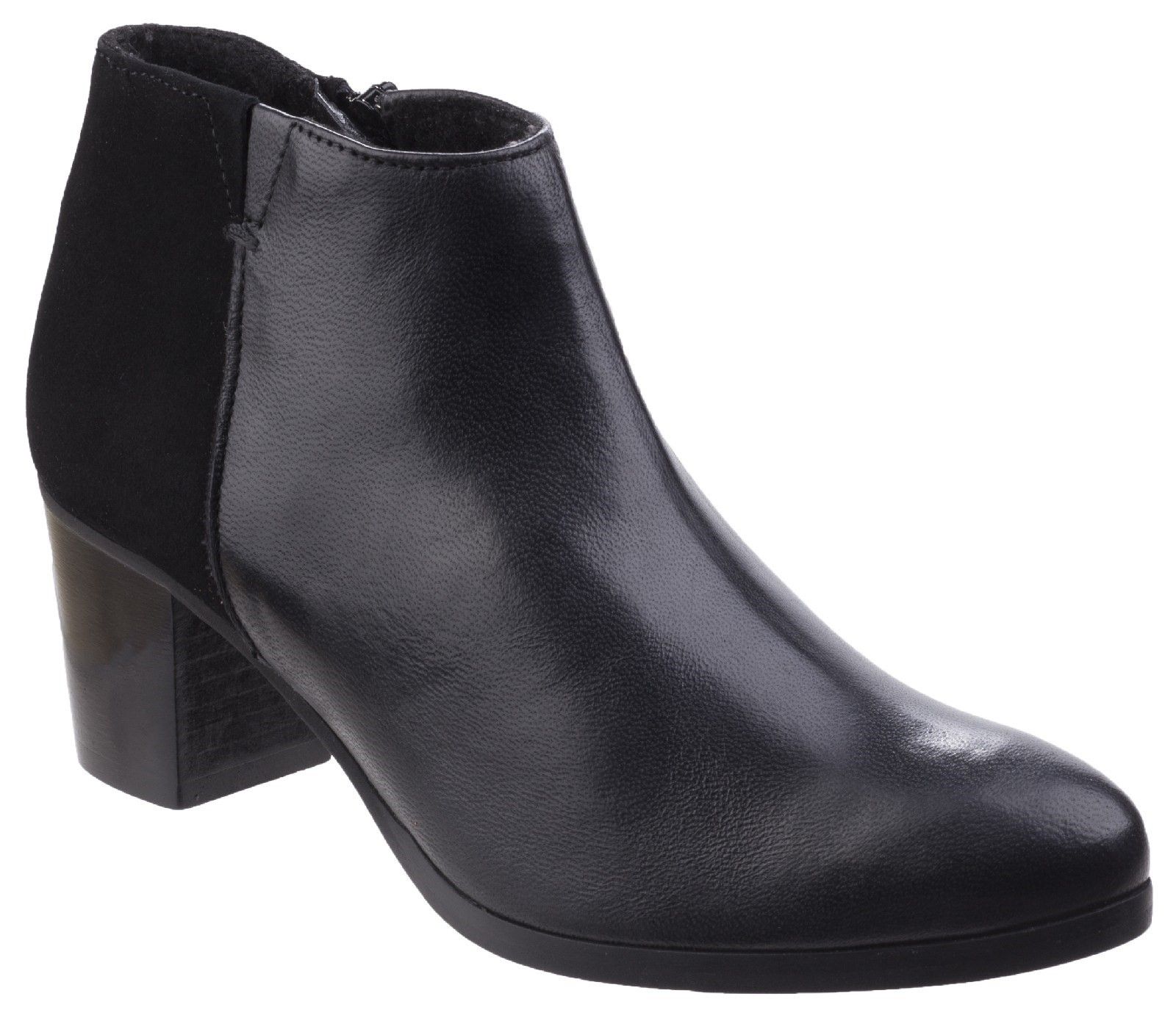 Riva brings in a twist with this eye-catching evening boot with warm lining.  Half suede and smooth leather panels gives an elegant contrast to a traditional ankle boot. Crafted with a luxury leather upper. 
Flexible and supple smooth leather vamp. 
Brushed suede back. 
Full side zip opening. 
Subtle elasticated v-neck side panel for additional fitting.