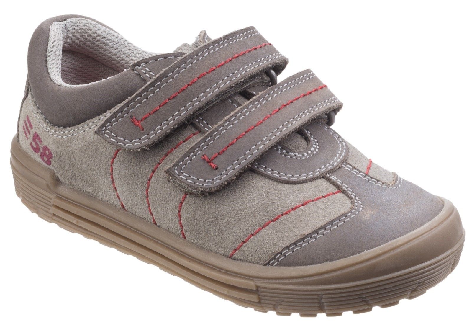 The Finn Boys pre walker shoe in soft leather with double adjustable touch fastening and contrast stitch detail features a sturdy sole and padded collar giving his little feet the extra support they need.Fit Left Fit Right insoles. 
Multi-directional flex technology. 
Contoured cup heel. 
Memory foam comfort footbed. 
Easy on, stay on hook and loop closure.