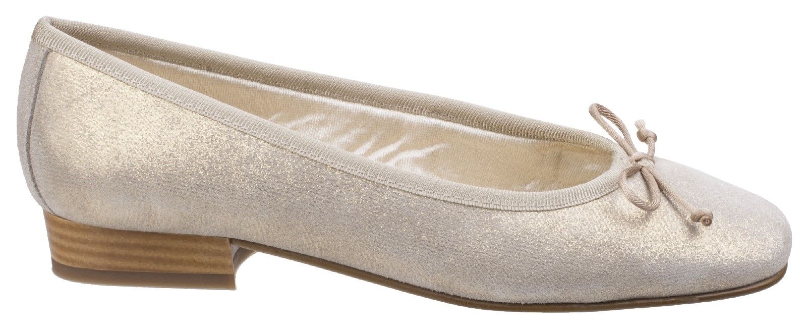 Riva are renowned for their vast collection of ballerinas, original design, sumptuous materials and colour combinations. This ballet court takes you day to night with clever glistening mosaic print and elegant metallic cap toe.Ladies slip on ballerina court shoe. 
Supple suede upper with mosaic glitter metallic print. 
Delicate bow and shimmering toe cap overlay. 
Wide opening with leather rim finish. 
Silky smooth comfort padded textile lining.