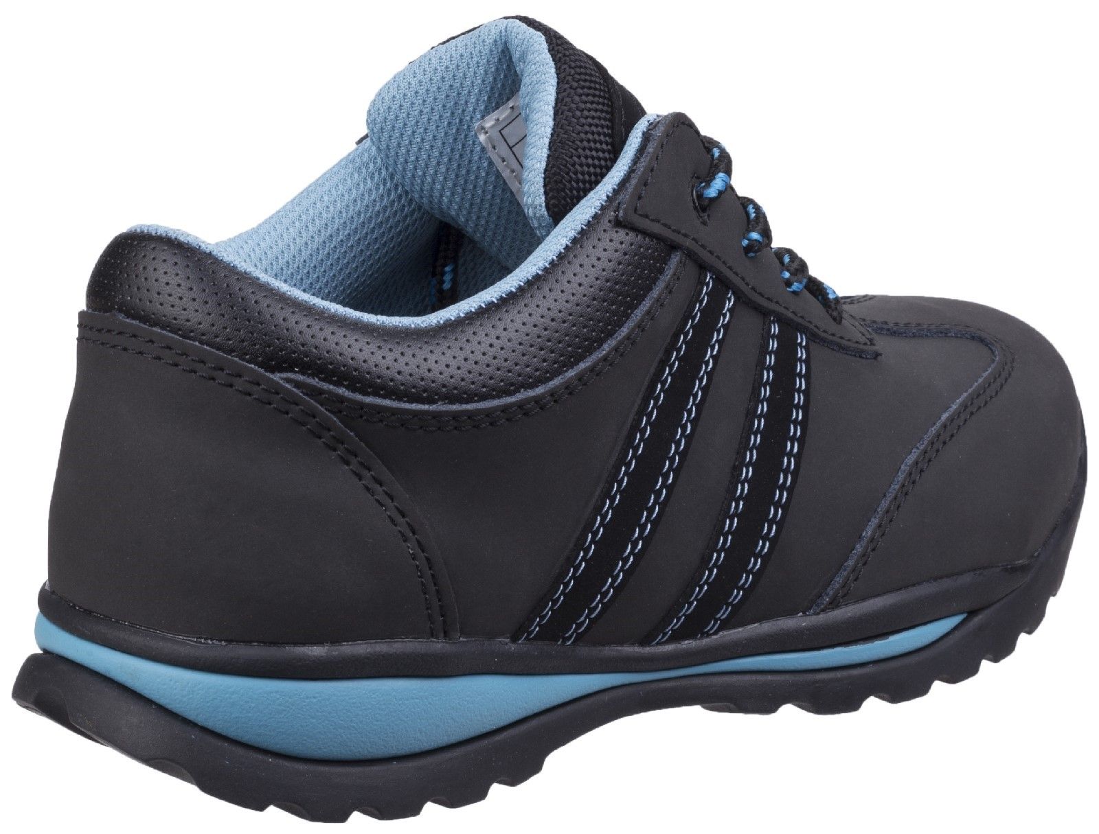 Women's modern lightweight safety trainer crafted with Nubuck Leather, PU padded collar, anti-static and durable full Rubber outsole.Nubuck Leather upper. 
Moisture wicking breathable mesh lining. 
200 Joules Steel toe cap. 
Penetration resistance Steel midsole to 1100 Newtons. 
Anti-static.