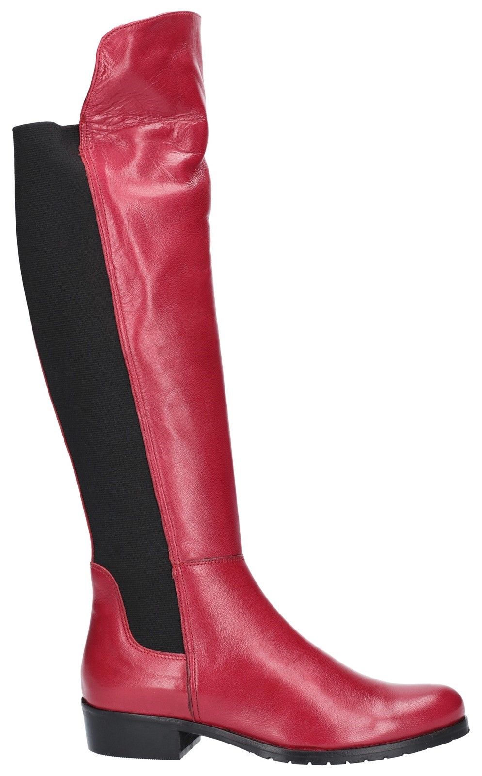 Ladies knee high full grain leather boots with full length elastic panel for comfort.Ladies' knee high leather pull up boots. 
Full grain leather upper. 
Full length elasticated comfort panel. 
Contoured heel stiffener. 
Comfortable rounded toe.