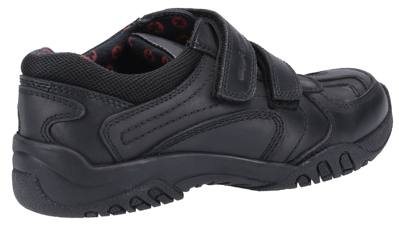 This smart black single fit leather boy's shoe is complete with a padded ankle collar for extra comfort. The toe is strengthened to ensure the shoe is hard wearing and robust.Full leather upper.