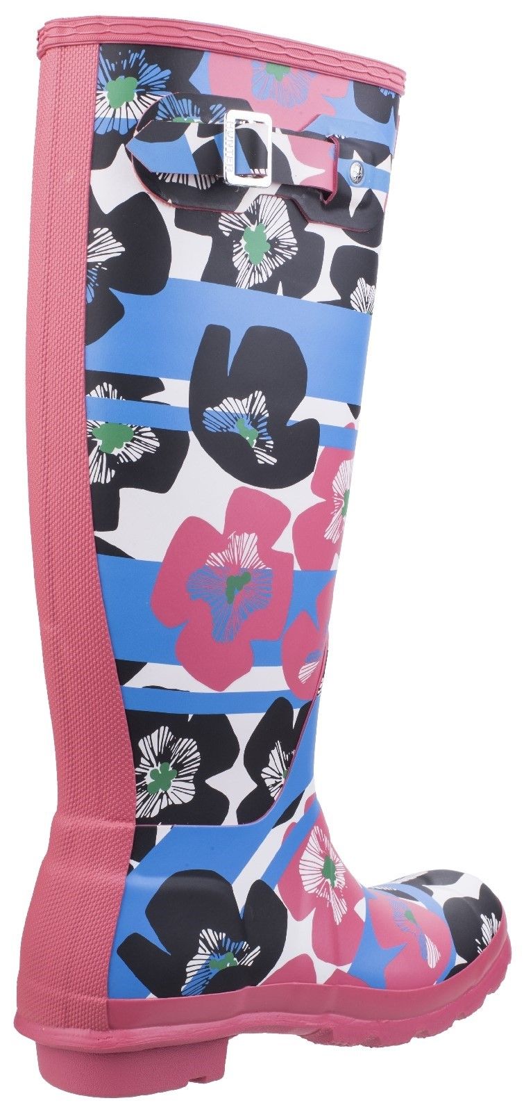 Handcrafted from 28 parts, and based on Hunter's Original Tall welly, this fully waterproof boot is globally recognised as iconic. Constructed from natural vulcanised rubber A bold floral and stripe print celebrating Hunter's longstanding affiliation with the garden Fun and practical wellington Features a polyester lining and non slip rubber sole