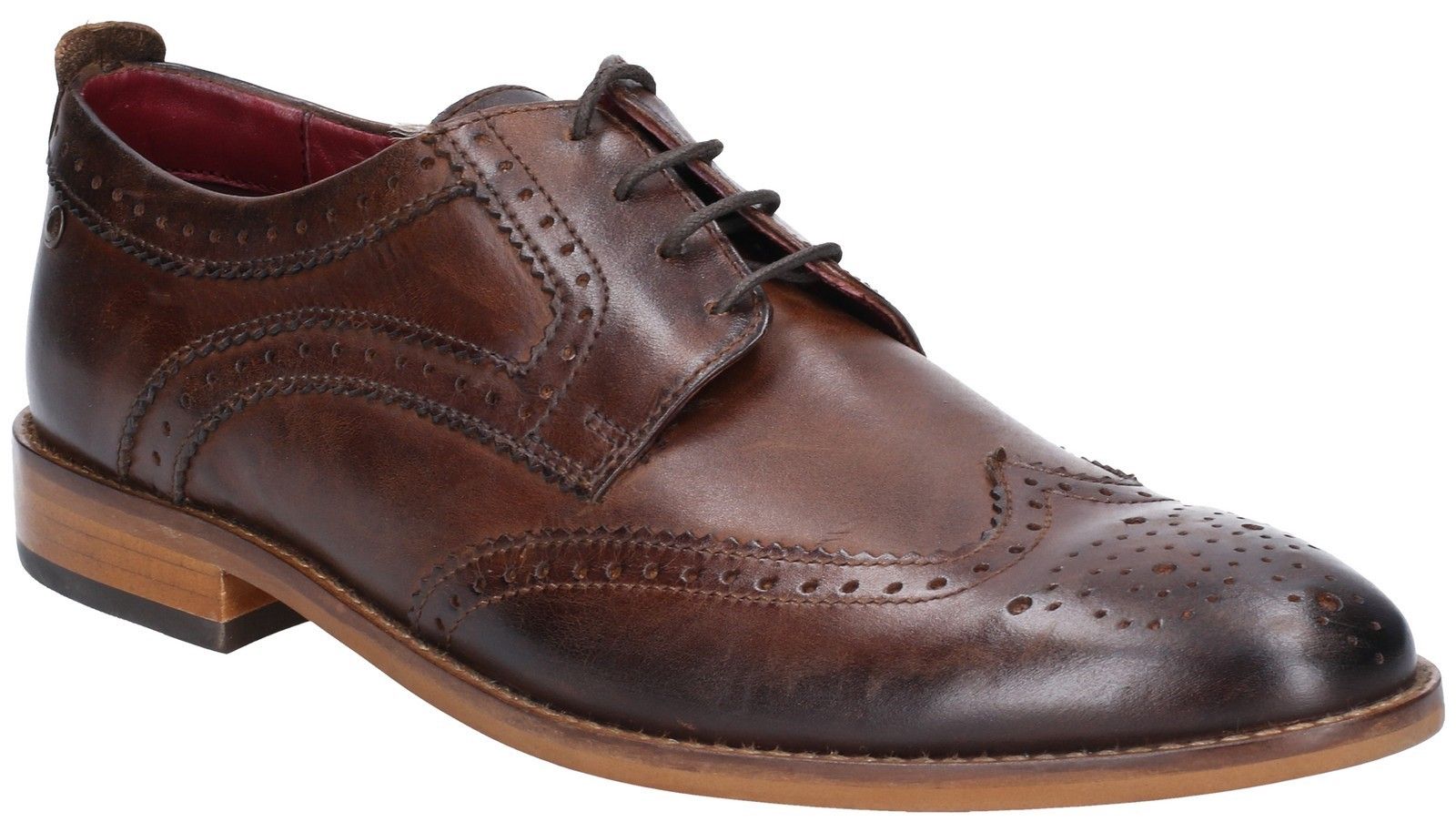 A fierce shoe, made with a durable slim line resin sole and offering a generous heel. From the Base London Spotlight collection, this sharp wing-tip brogue is made from the highest quality leathers and is perfect for all formal occasions. High quality leather upper. 
Slim line Resin sole. 
Brogue detailing.
