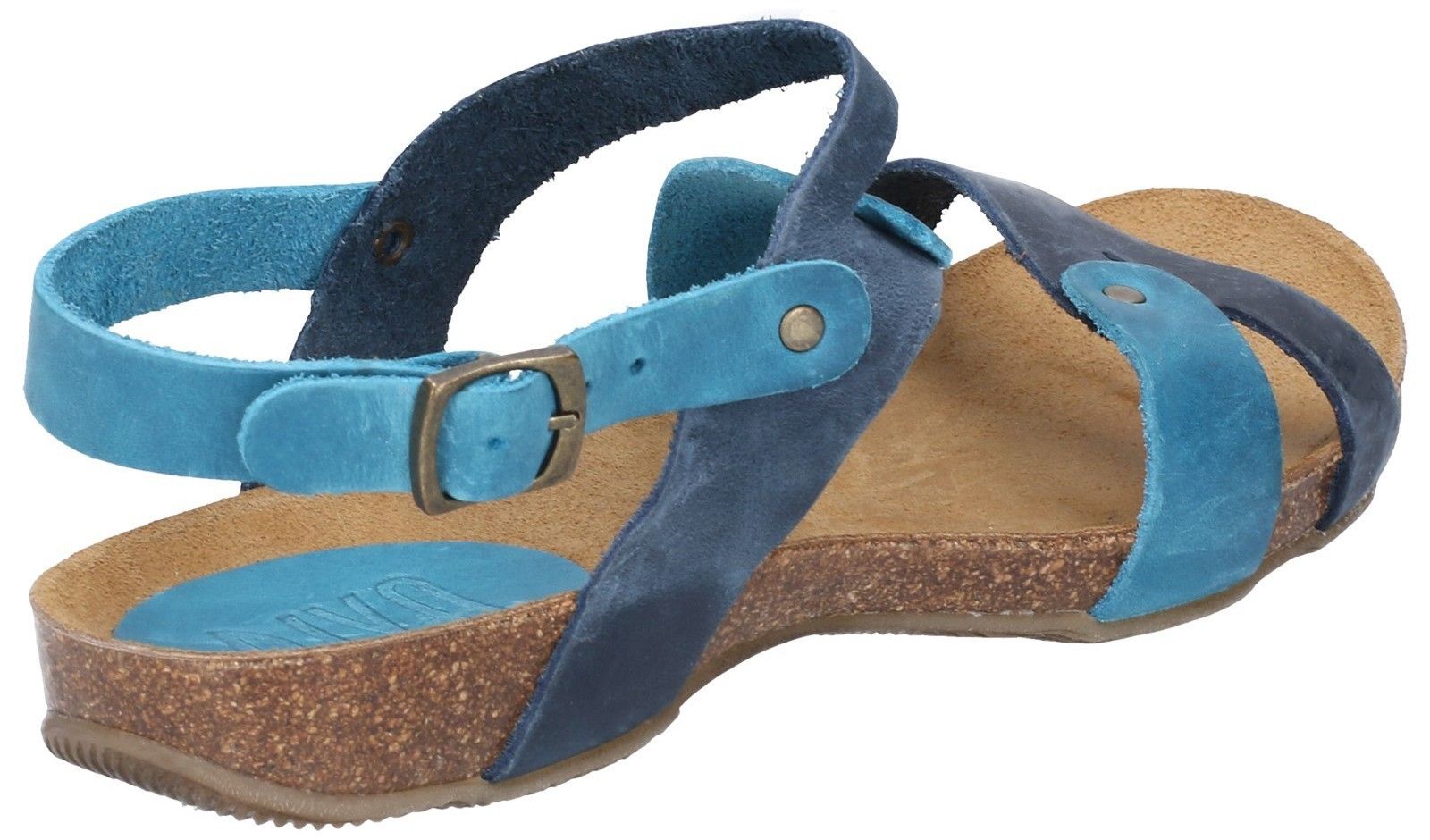 Women's comfort beach sandal with supple multi-coloured leather uppers and stud decorations.Women's fun beach sandal with brightly coloured straps. 
Supple leather uppers with stylish stud features. 
Open toe design with mid Z-strap. 
Adjustable ankle strap with buckle closure. 
Ergonomically designed footbed with comfort toe bridge.