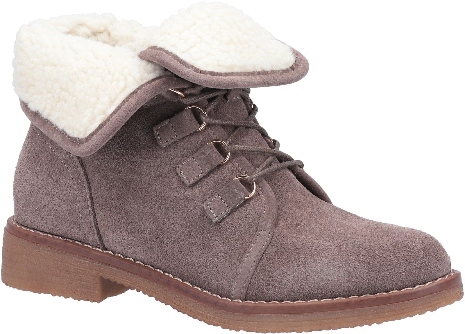 The Milo cosy fleece lined ladies boots from Hush Puppies will keep you warm all winter with the fleece lined collar able to be worn up or down and the water resistant suede will keep you looking stylish no matter what weather you run in toWater Resistant Suede Upper with Faux Shearling Collar. 
Collar can be Worn Up or Down. 
Lace Up Fastening for the Perfect Fit. 
Hidden Inside Zip for Ease. 
Super Warm, Cosy and Comfortable Textile Lining.