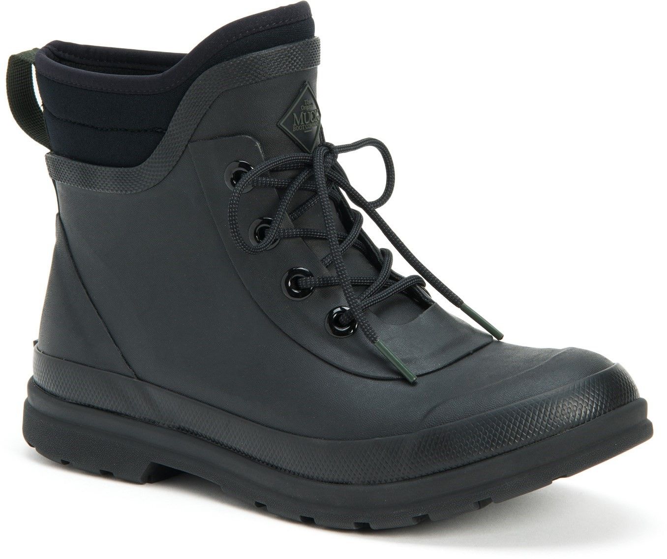 Originals Lace Up Boot by Muck Boots - Neoprene booties are wrapped in soft rubber for comfortable waterproof protection. Moulded PU footbeds with memory foam top covers offer maximum comfort and the antimicrobial insert topcover keeps you fresh100% Waterproof. 
Full Neoprene Bootie exposed at collar for added comfort. 
Moulded PU insert with memory foam for superior underfoot comfort. 
Antimicrobial insert topcover for odour and moisture management. 
Easy on/off design.