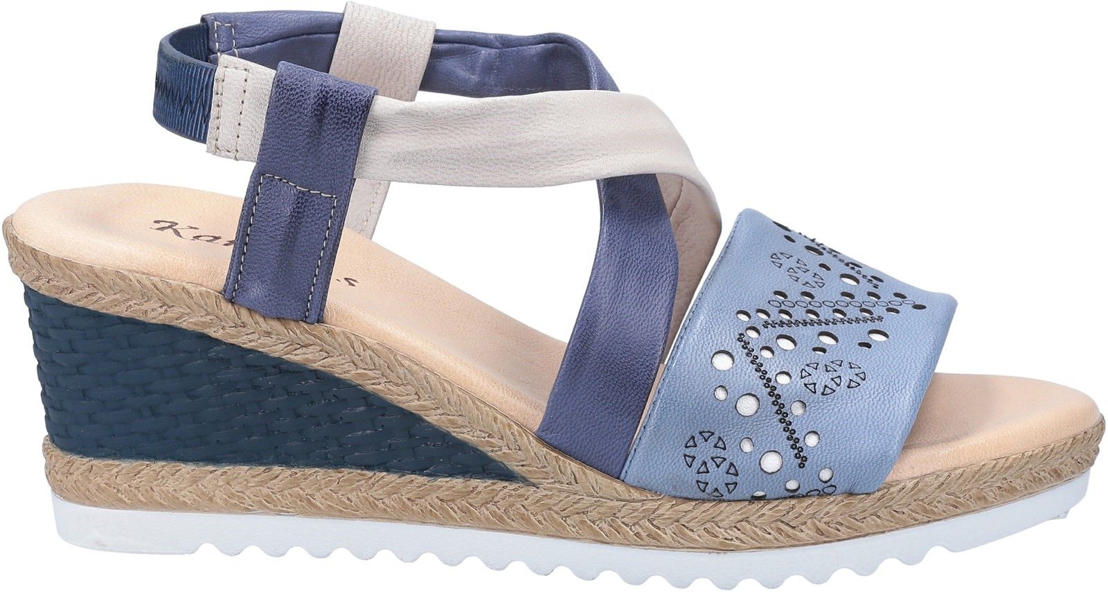 Riva Castello is a womens slip on slingback summer sandal with wedge heel, platform sole, soft, multicoloured leather uppers and cushioned insoles.